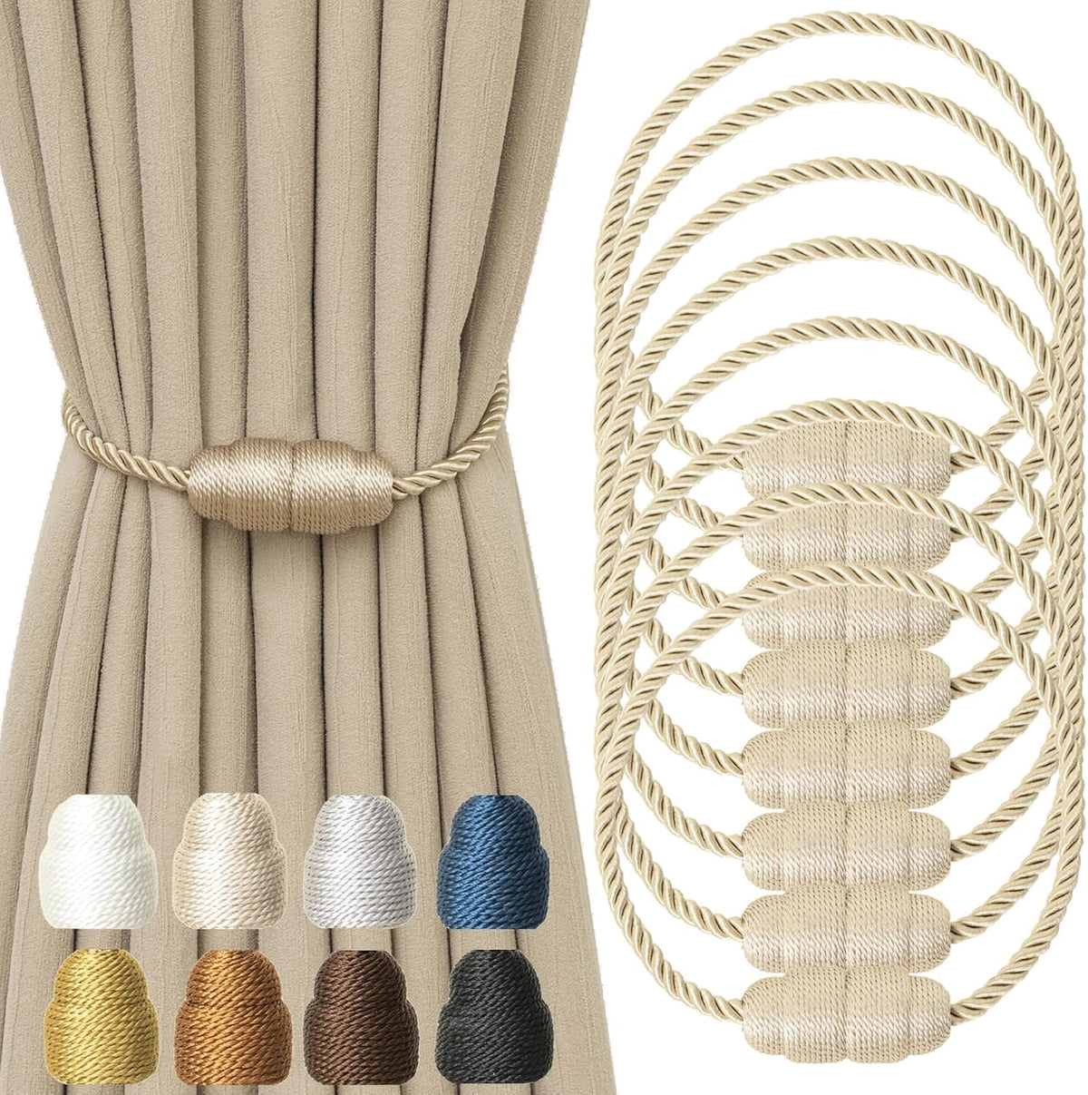 Magnetic Curtain Tiebacks Rope Curtain Tie Backs for Curtains 8 Pack Curtain Holders for Drapes
