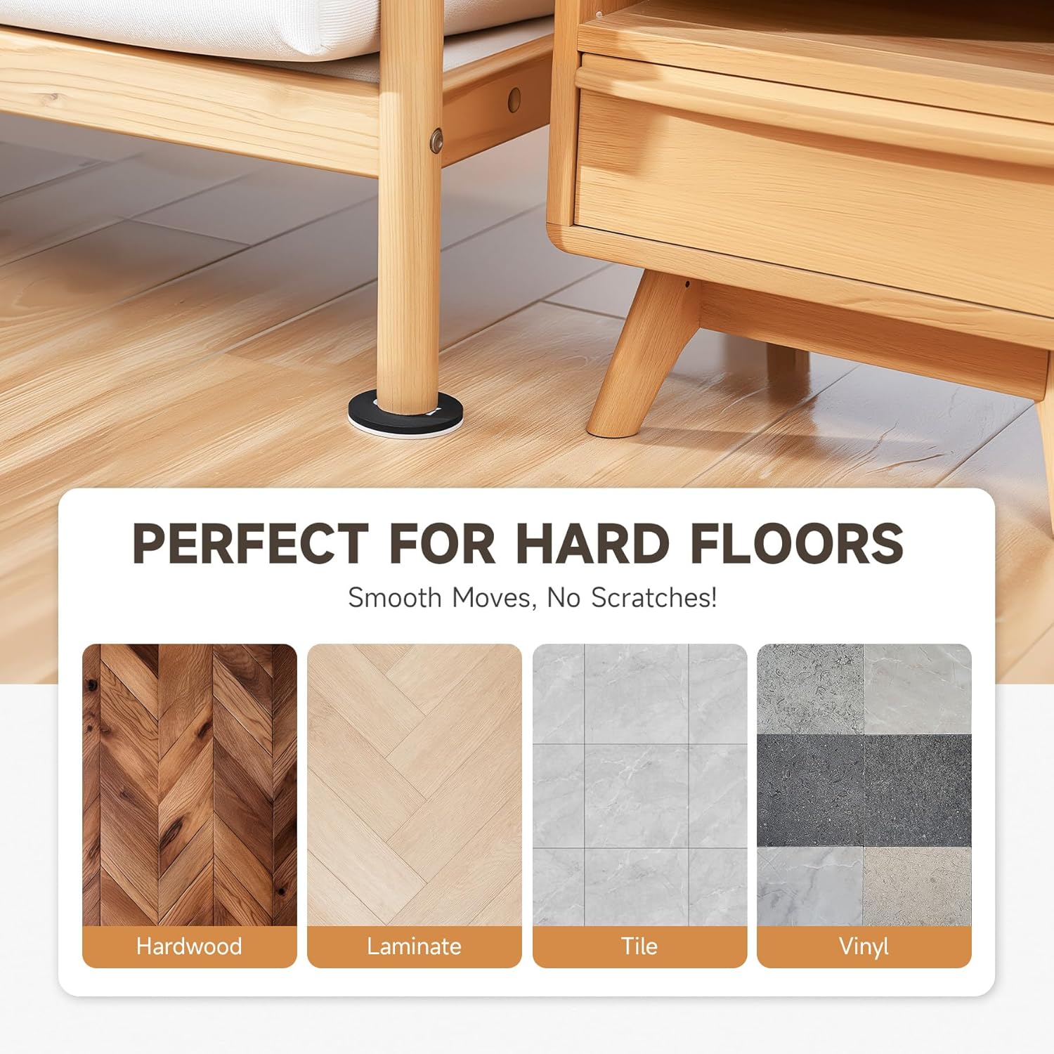 CO-Z 8pcs Felt Furniture Sliders for Hardwood Floors, 3 1/2 in Reusable Furniture Pads, Heavy