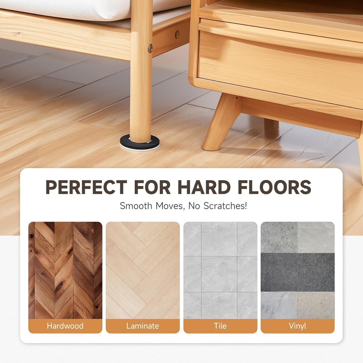 CO-Z 16pcs Felt Furniture Sliders for Hardwood Floors, 3 1/2 in Reusable Furniture Pads, Heavy