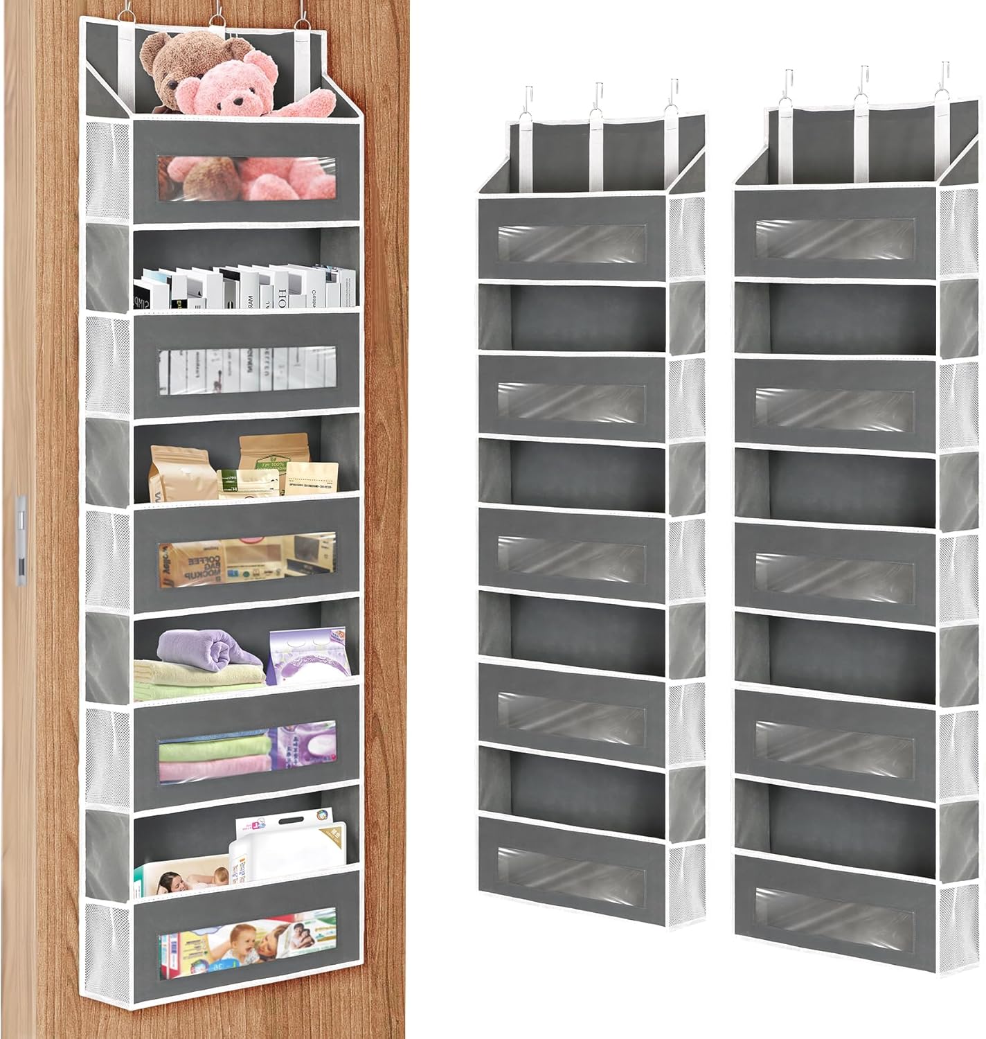 2 Packs 5-Tier Over The Door Organizer with 10 Side Mesh Pockets, 48 lbs Load Capacity, 3 Hooks