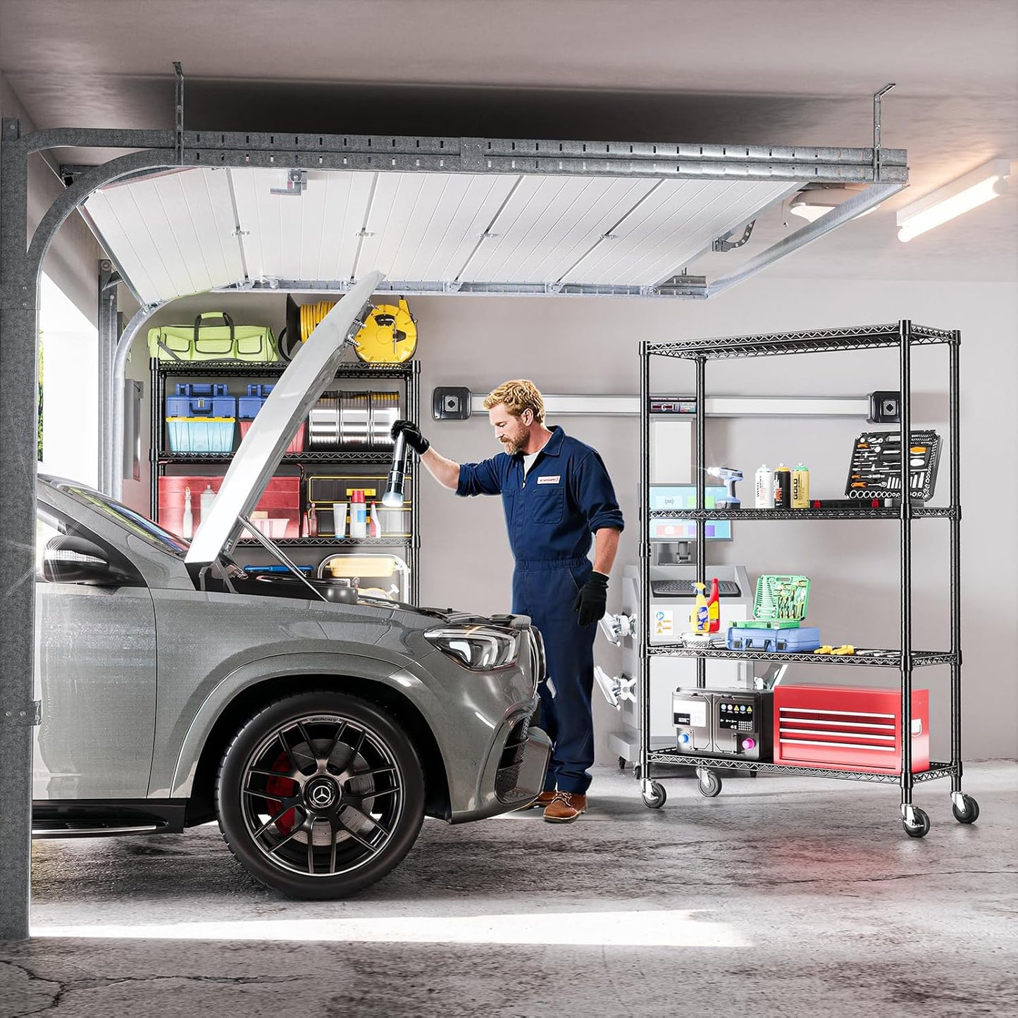 IZEUK Heavy Duty Garage Shelving, 4 Tier Wide Metal Storage Shelf Rack, Adjustable Utility