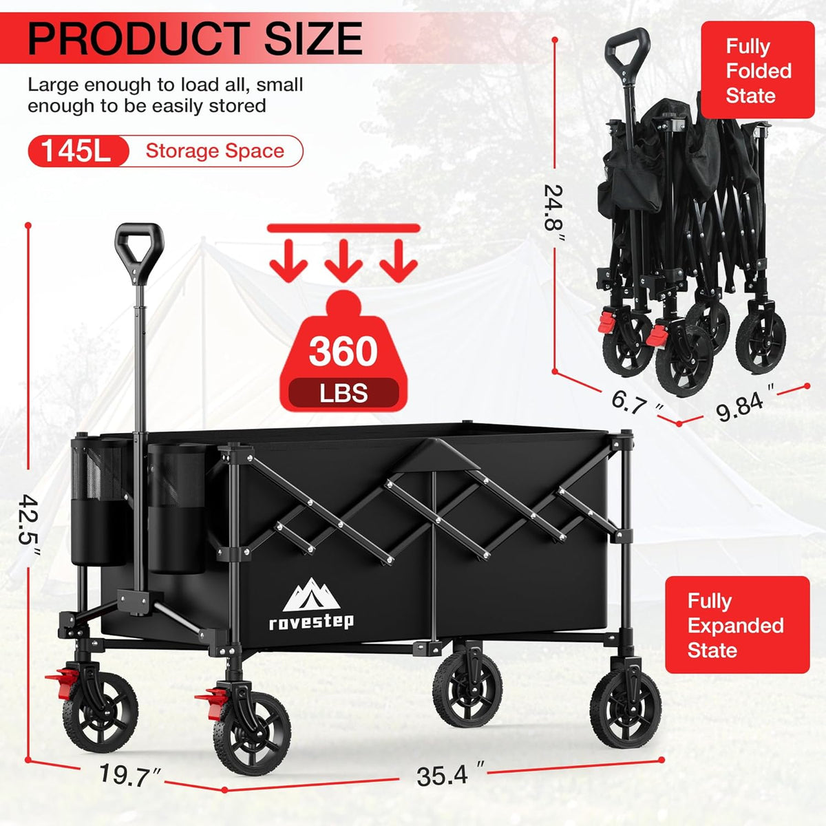 Collapsible Wagon Cart Heavy Duty Utility Carts with All Terrain Wheels for Garden, Grocery
