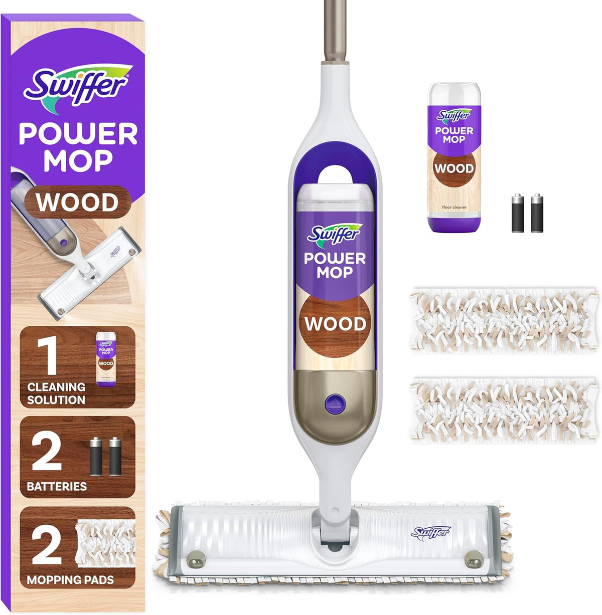 Swiffer Power Mop Wood, Hardwood Floor Cleaner for Mopping Home, Bathroom, Kitchen, All Purpose