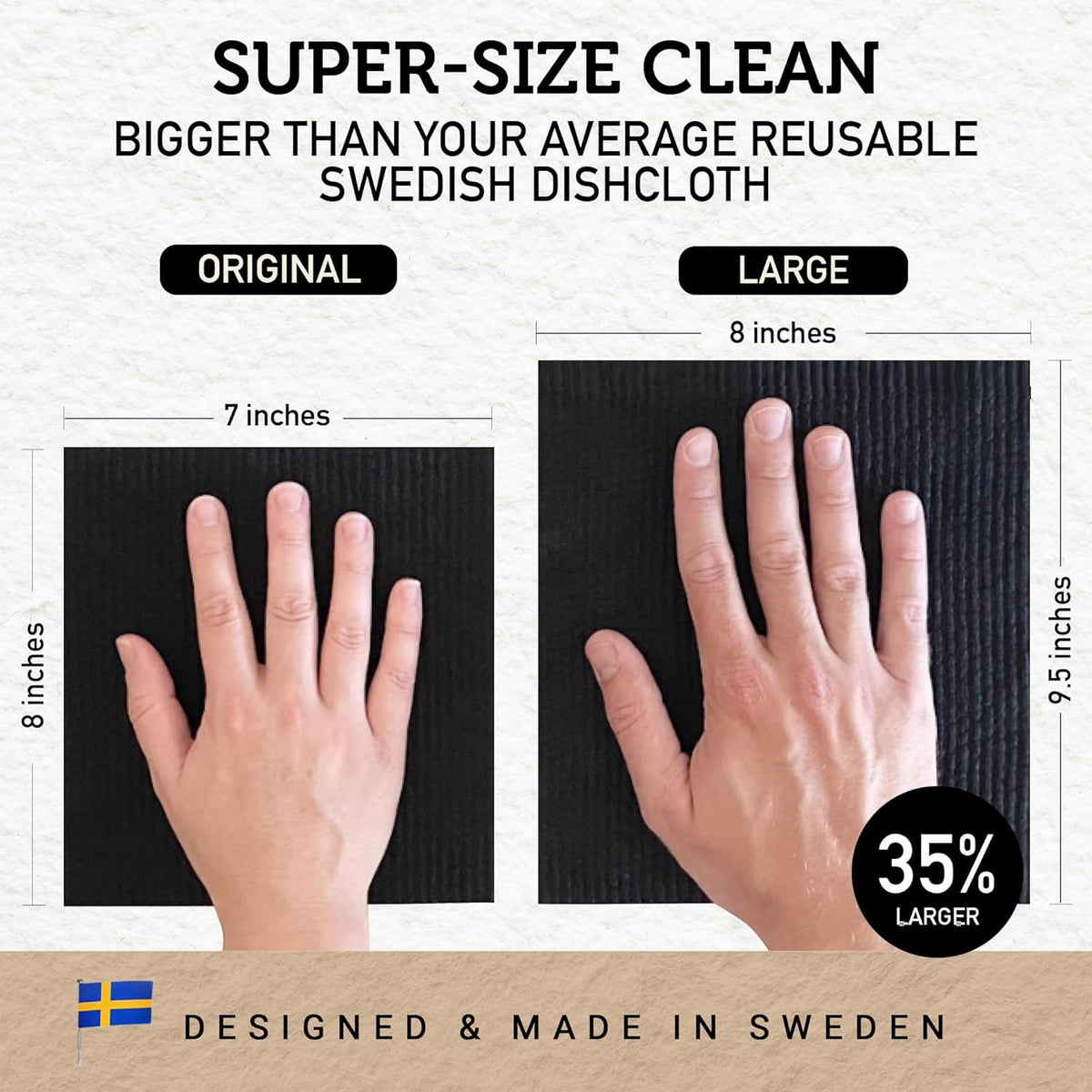 Nordhus Design Large Swedish Dishcloths, 10 Pack Grey- 9.5 X 8 inch Reusable, Washable Cellulose