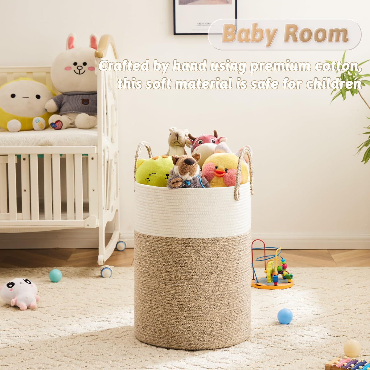 Laundry Basket,Woven Cotton Rope Laundry Hamper,100L for Decorative Storage of Dirty Clothes,Toys