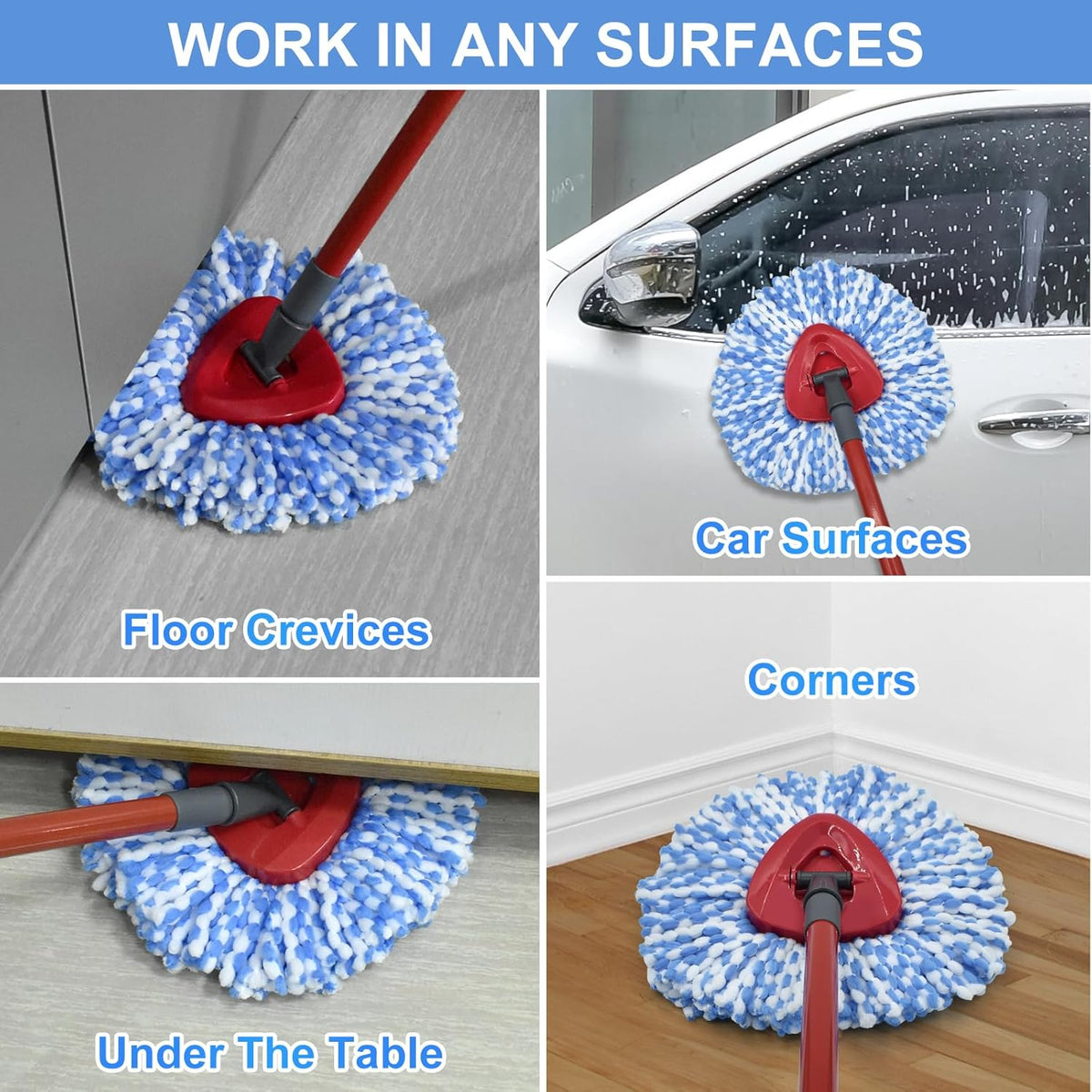Spin Mop Replace Head, Base, Scrubber, Mop Handle for OCedar RinseClean 2-Tank System, Include 2