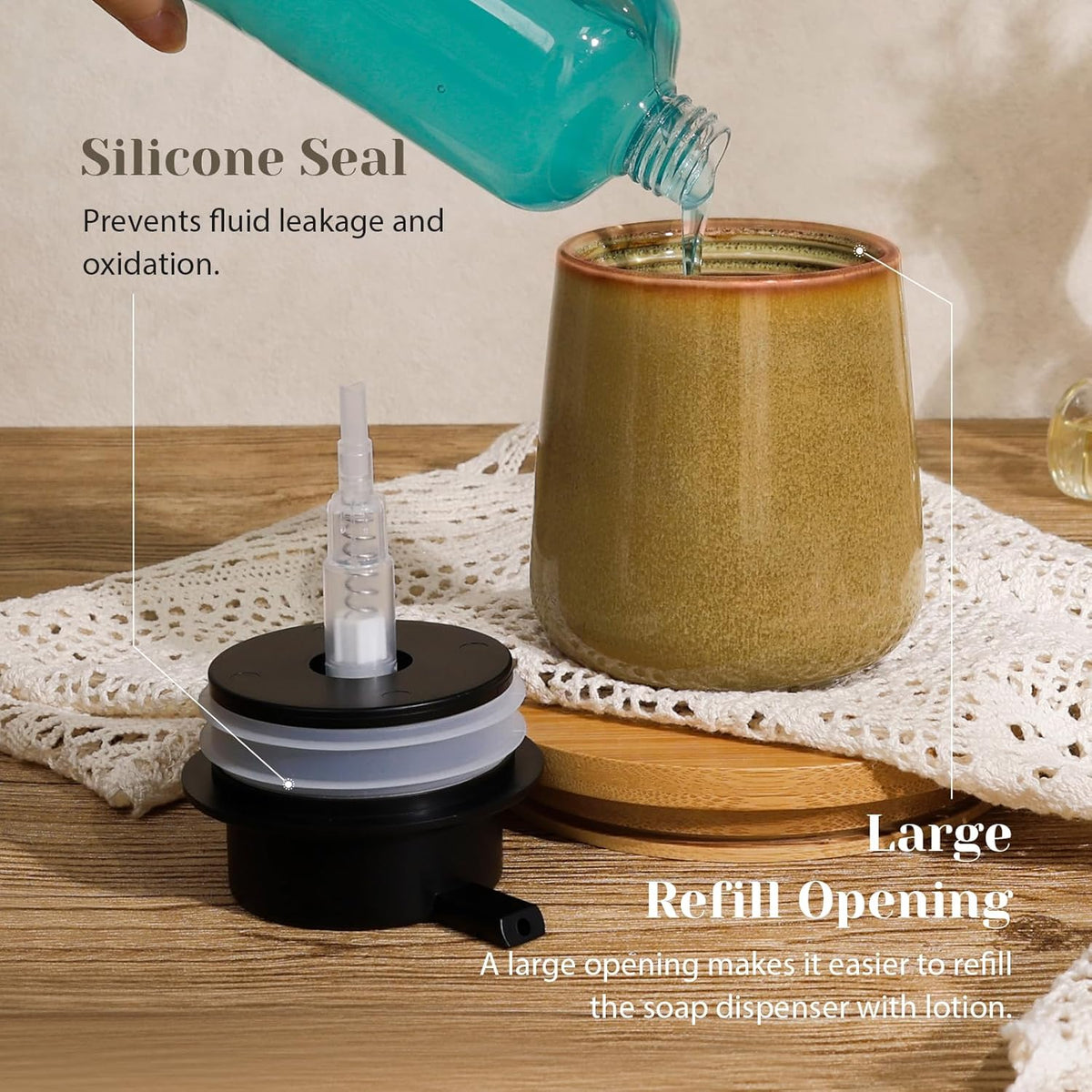 INGOFIN Ceramic Lotion Dispenser - 12 oz Refillable Hand Soap Dispenser Bathroom, Modern Liquid