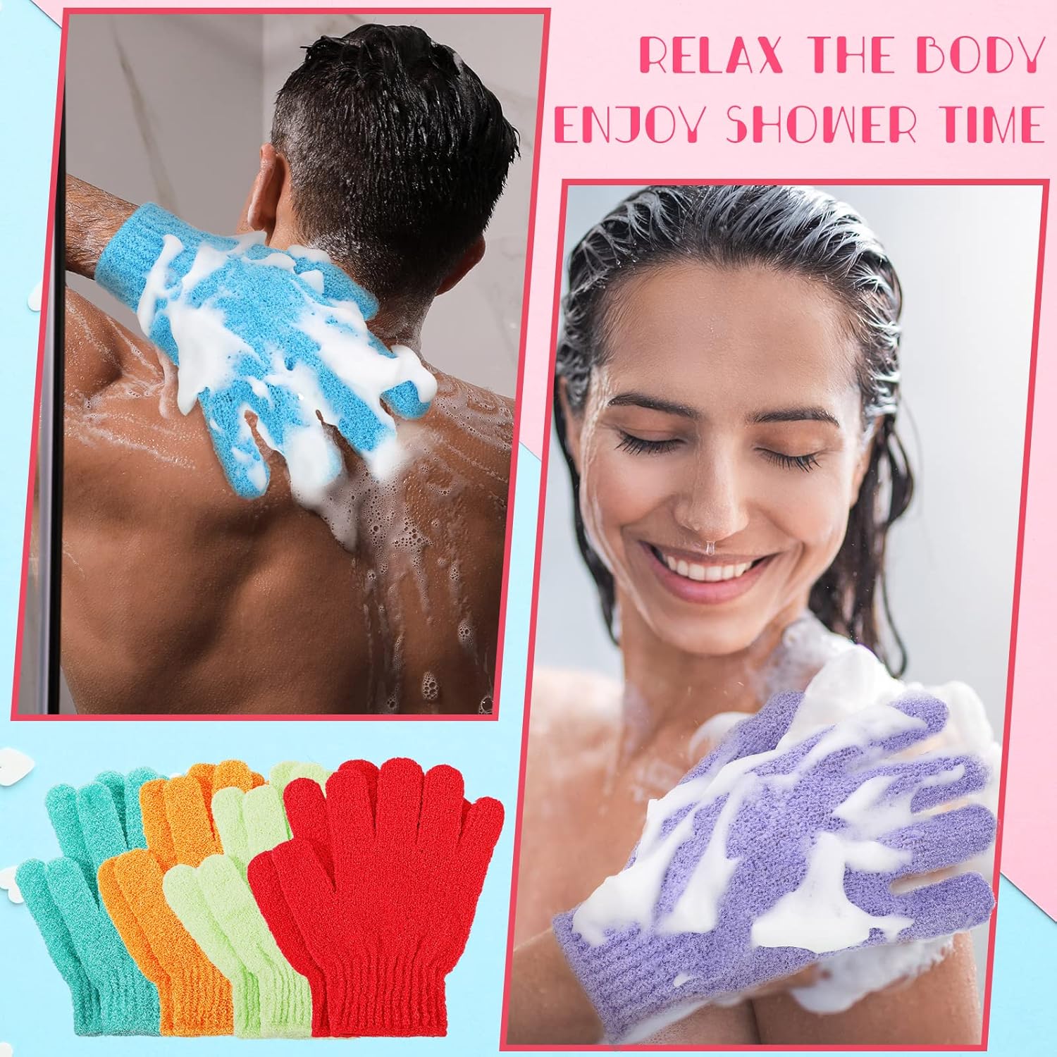 150 Pcs Exfoliating Gloves Bulk for Body Double Sided Exfoliating Shower Gloves for Women Nylon