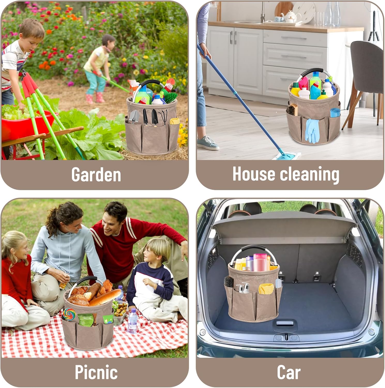 Qivine 17L Cleaning Caddy with Handle, Cleaning Supply Caddy Foldable Cleaning Caddy Cleaning