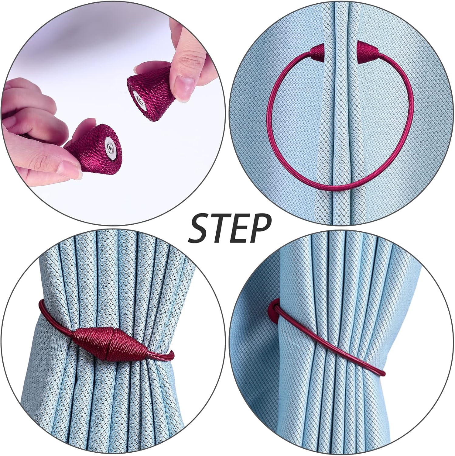 2 PCS Magnetic Curtain Tiebacks, European Style Convenient Drape Tie Backs Holdbacks for Thin or