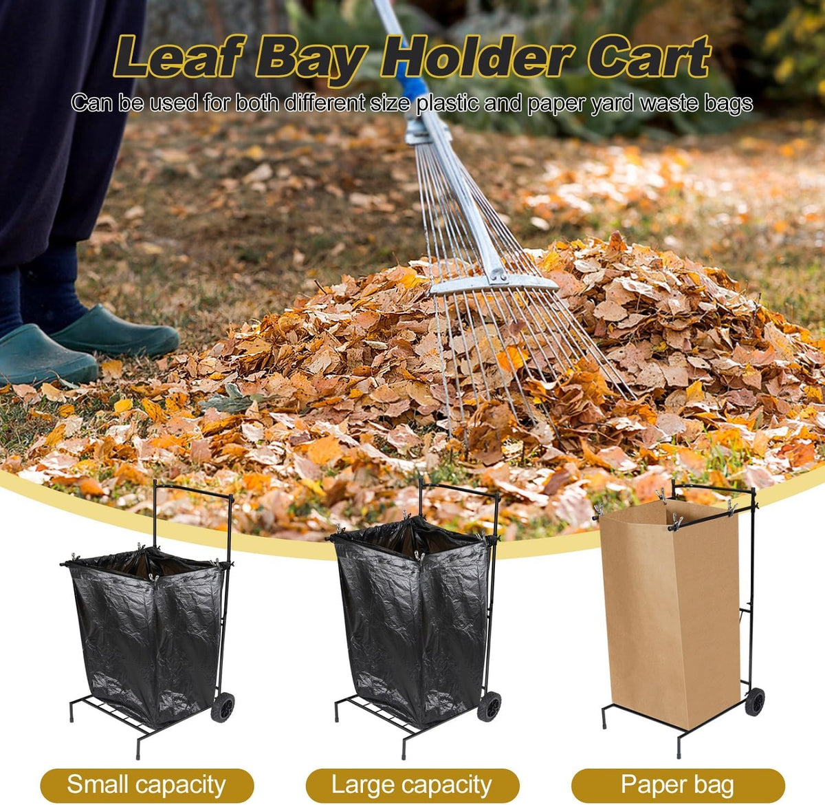 Heavy Duty Portable Trash Bag Holder with Wheel, Adjustable 30-45 Gallon Outdoor Leaf Bag Stand