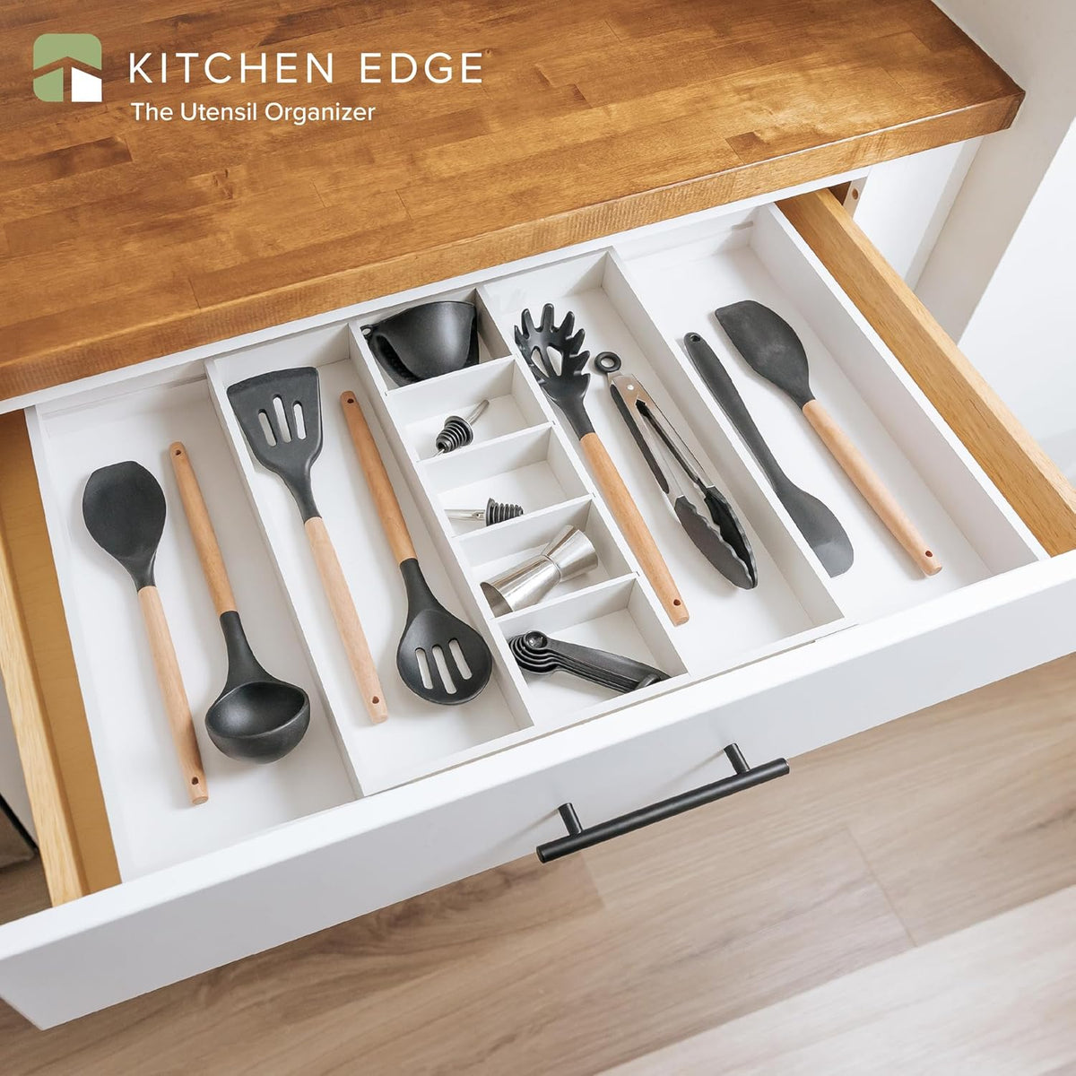 KitchenEdge Adjustable Kitchen Drawer Organizer for Utensils and Junk, Food-Safe Contract Grade