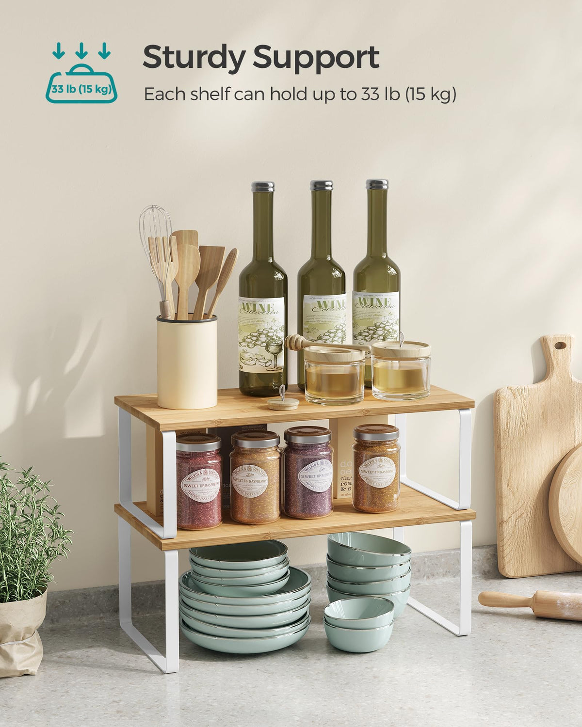 SONGMICS Cabinet Organizer Shelf, Set of 4 Kitchen Counter Shelves, Kitchen Storage, Spice Rack