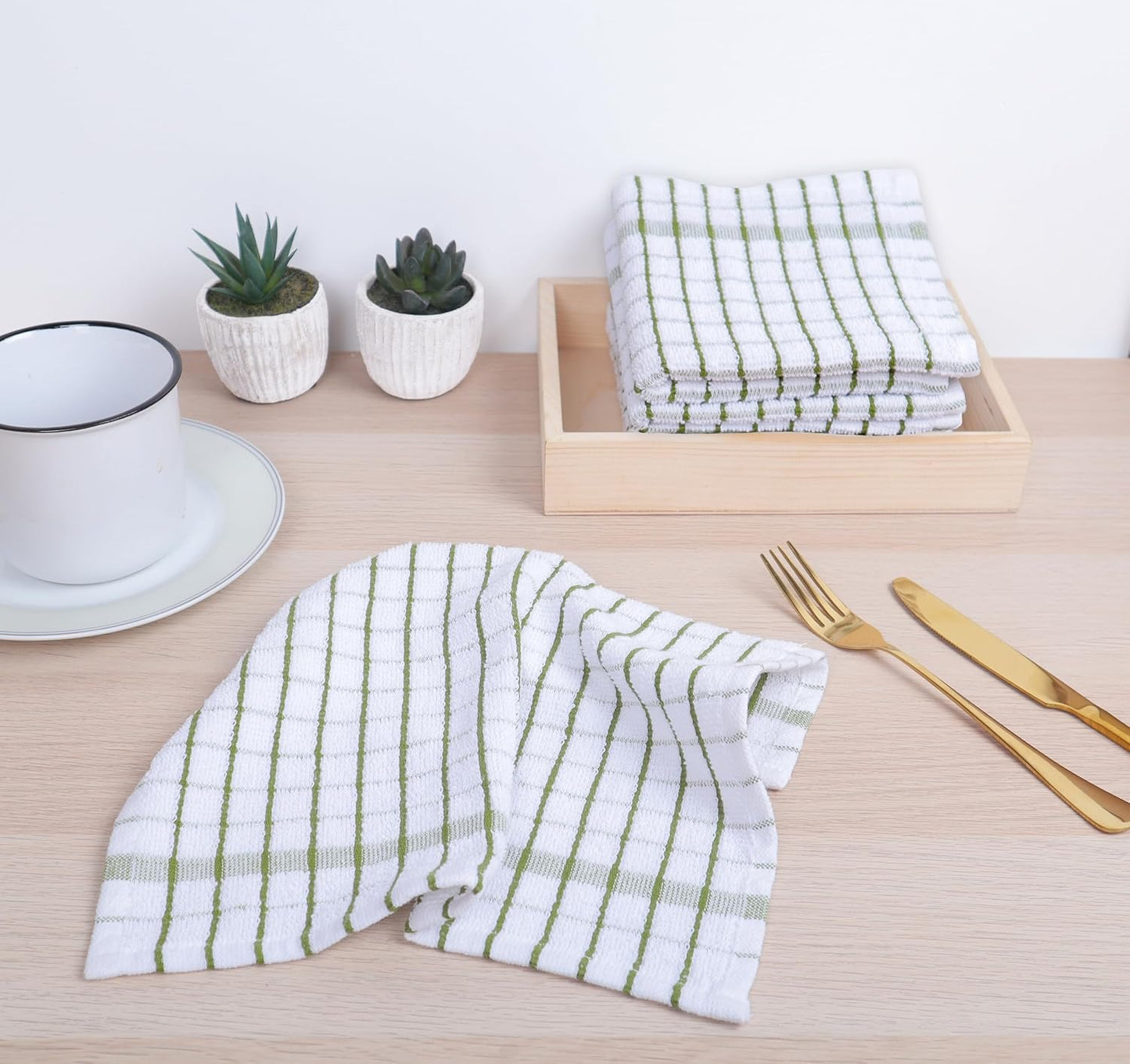 AMOUR INFINI Kitchen Dish Cloths Set of 8 - Ultra Soft, Highly Absorbent, Quick-Drying Terry Cotton