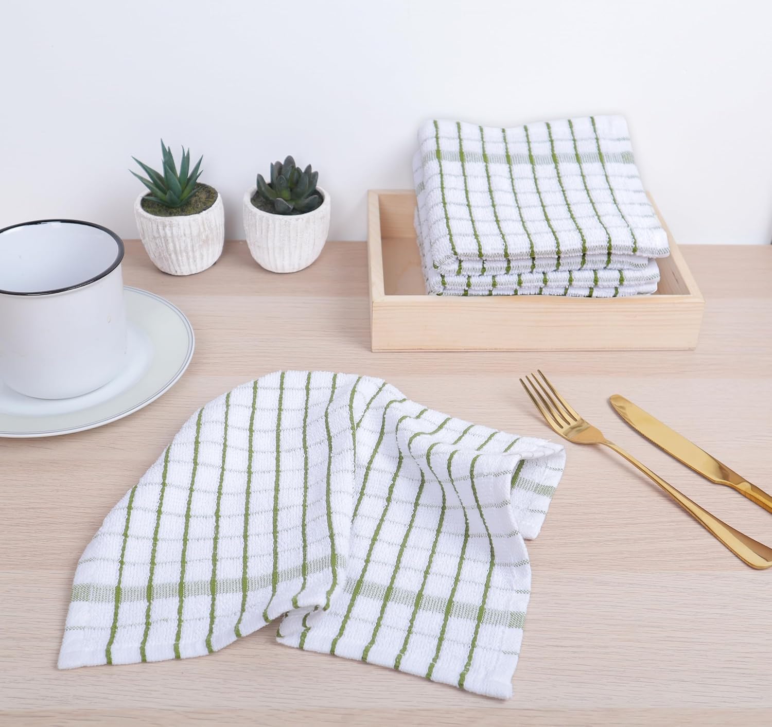 AMOUR INFINI Kitchen Dish Cloths Set of 8 - Ultra Soft, Highly Absorbent, Quick-Drying Terry Cotton
