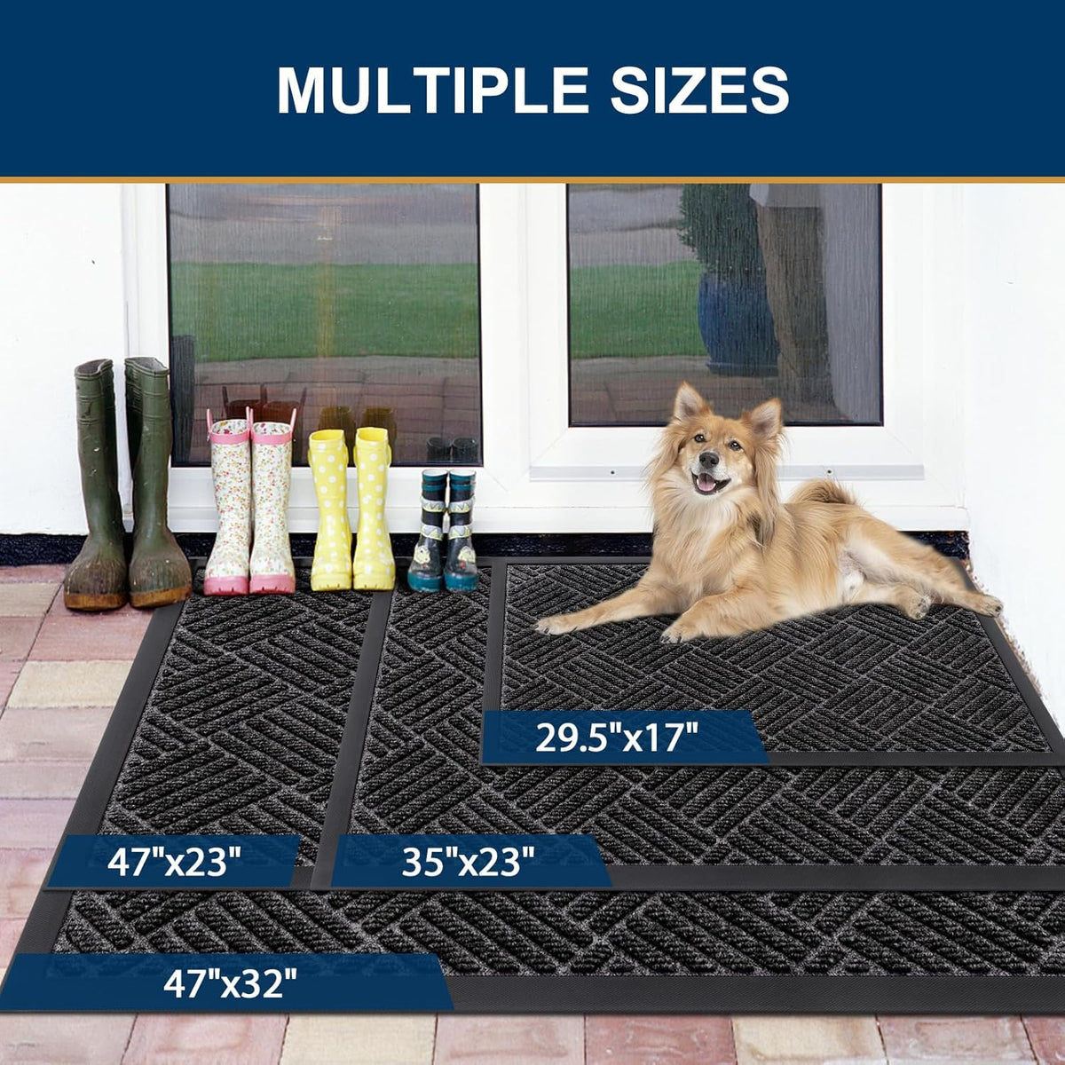 Smiry Front Door Mat Outside Entrance, Heavy Duty Outdoor Indoor Natural Rubber Doormat, Non Slip