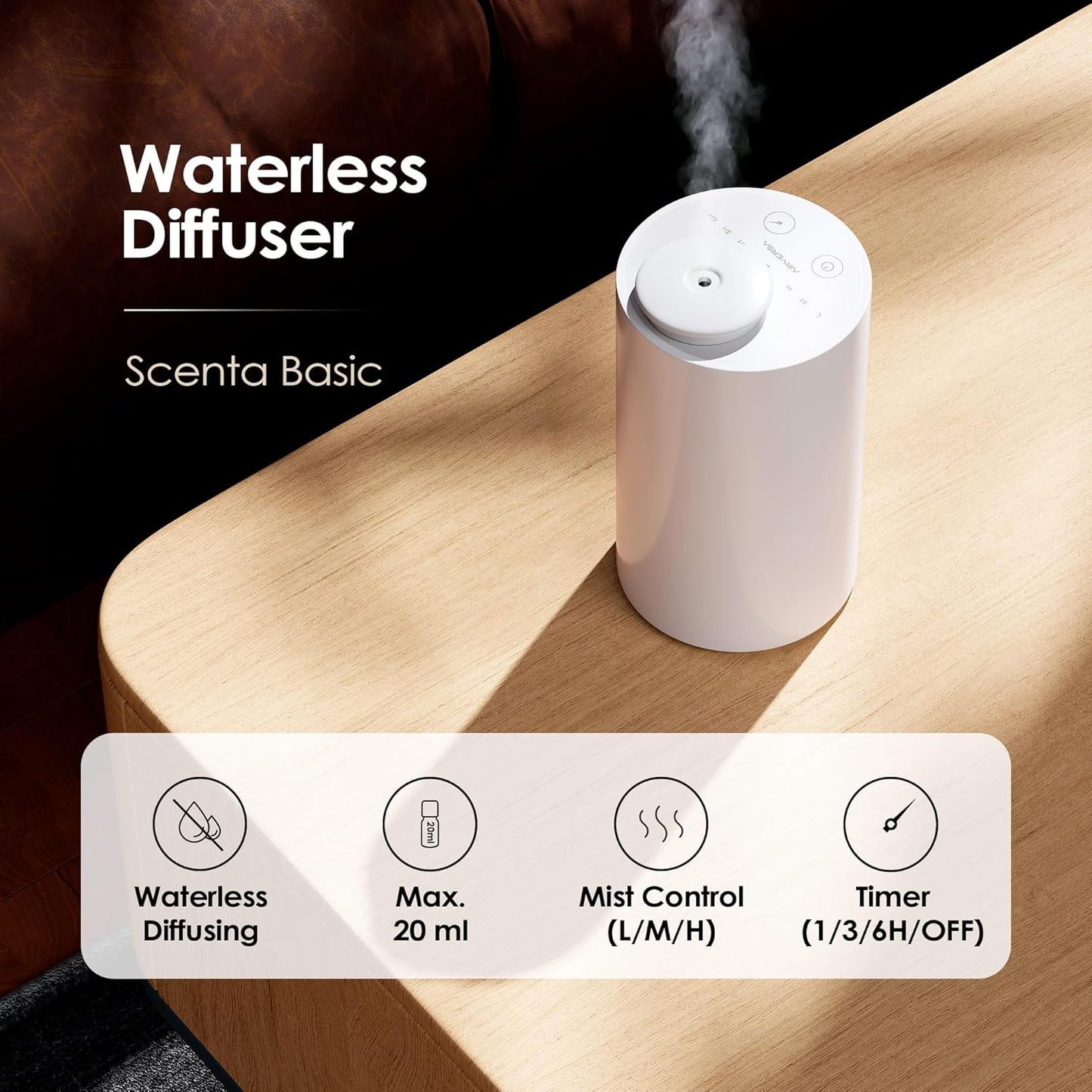 Waterless Diffuser for Essential Oil, Battery Operated Nebulizer, 0.7 Fl.Oz./ 20mL Capacity, Mini