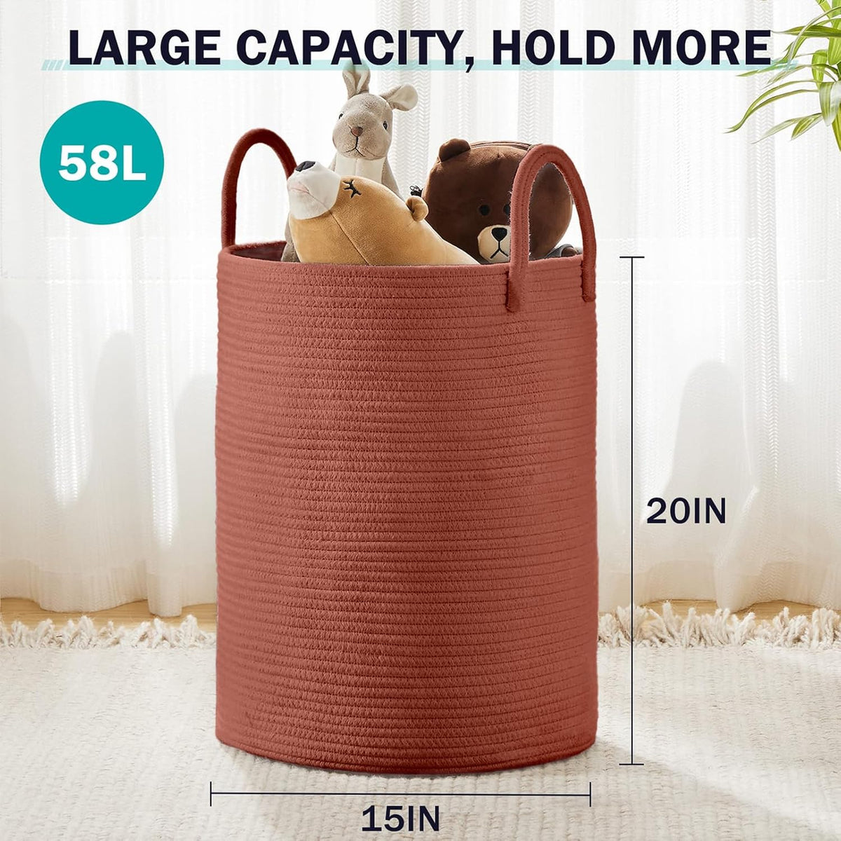 YOUDENOVA Laundry Hamper Basket, Woven 58L Tall Laundry Basket for Blanket Organizer- Clothes