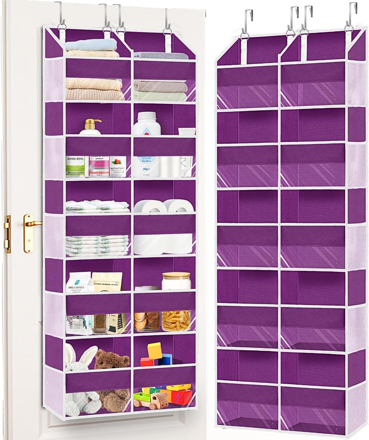 Over The Door Organizer 5 Tiers, Extra Large Behind Door Storage of 10 Compartments, 80 lbs Weight