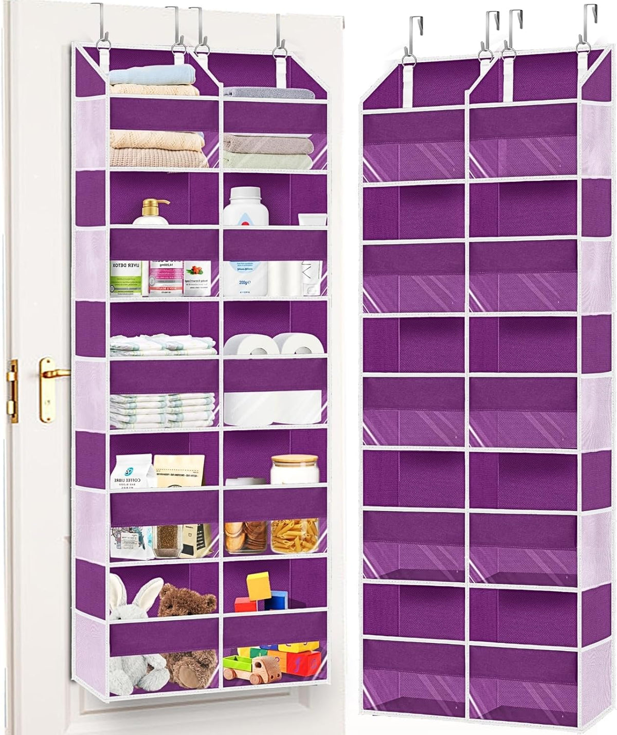 Over The Door Organizer 5 Tiers, Extra Large Behind Door Storage of 10 Compartments, 80 lbs Weight