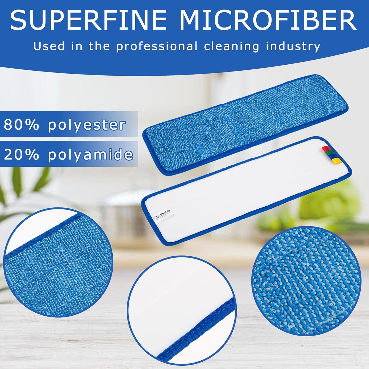 12 Pack Replacement Microfiber Pad - Thick - Universal Commercial 17-18 Inch Mop Head- Heavy Duty