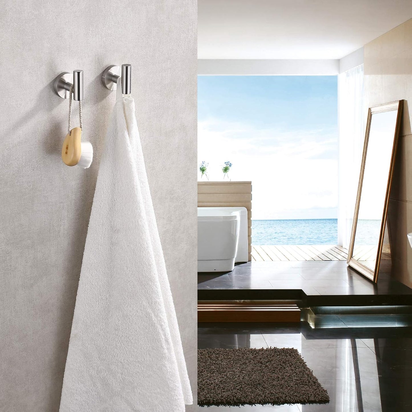 TASTOS Bathroom Towel Hooks Brushed Nickel, 2 Pack Stainless Steel Robe Coat and Clothes Hook