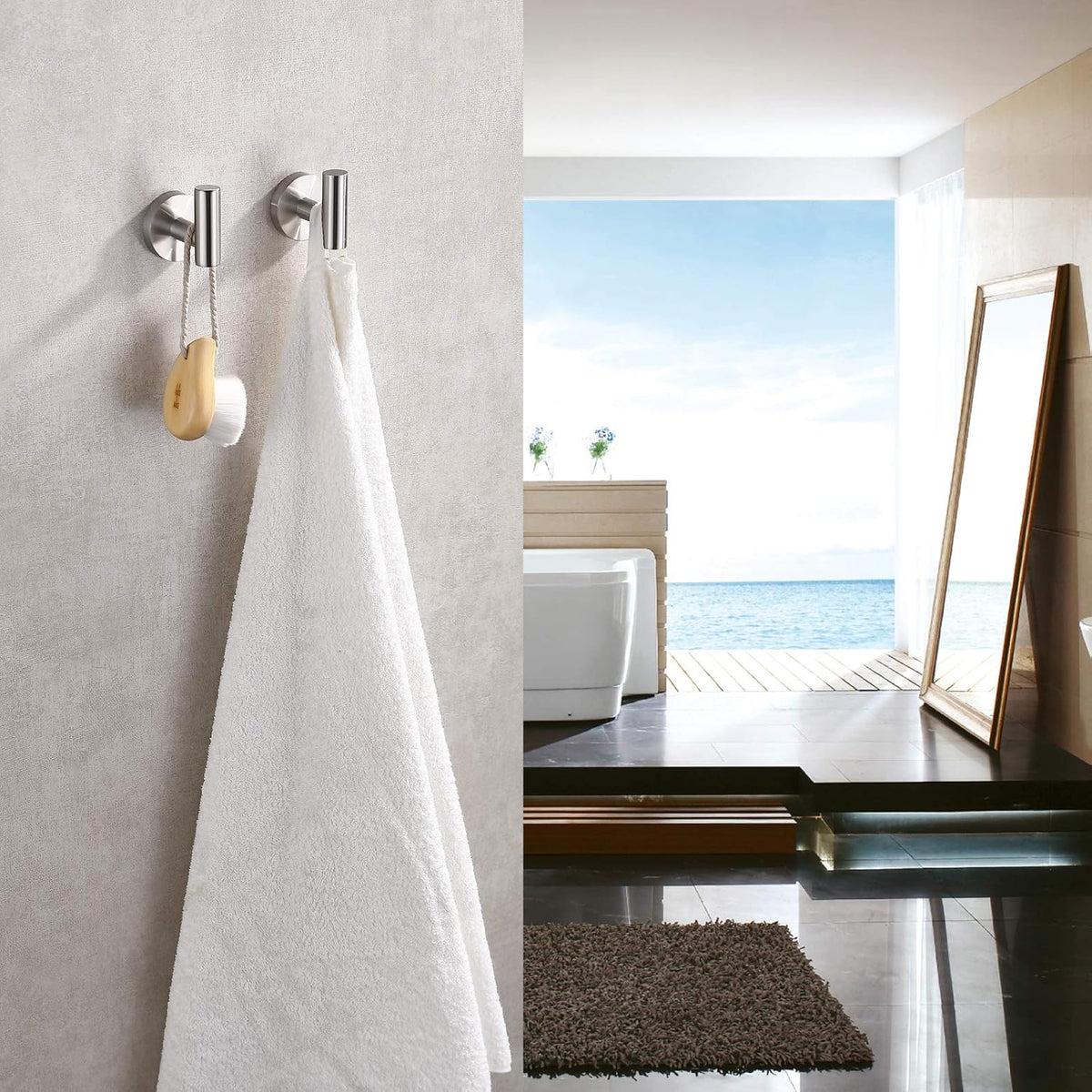 TASTOS Bathroom Towel Hooks Brushed Nickel, 2 Pack Stainless Steel Robe Coat and Clothes Hook