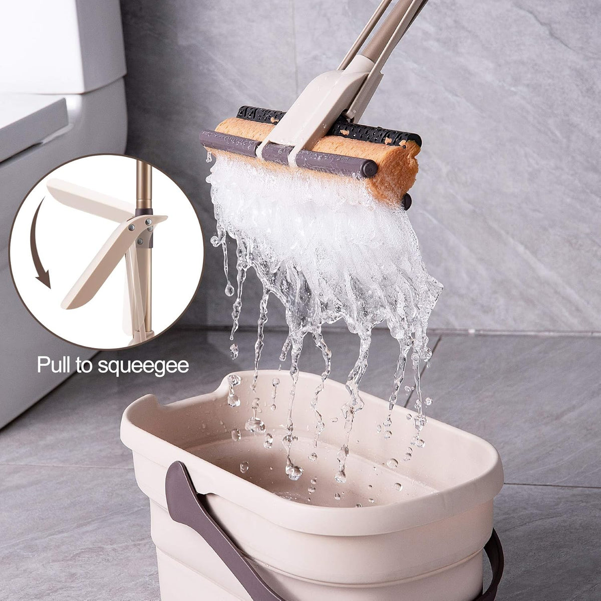 Eyliden Sponge Mop with 1 Extra Reusable Absorbent Sponge Refills, Easy Squeeze, Self Wringing Mops