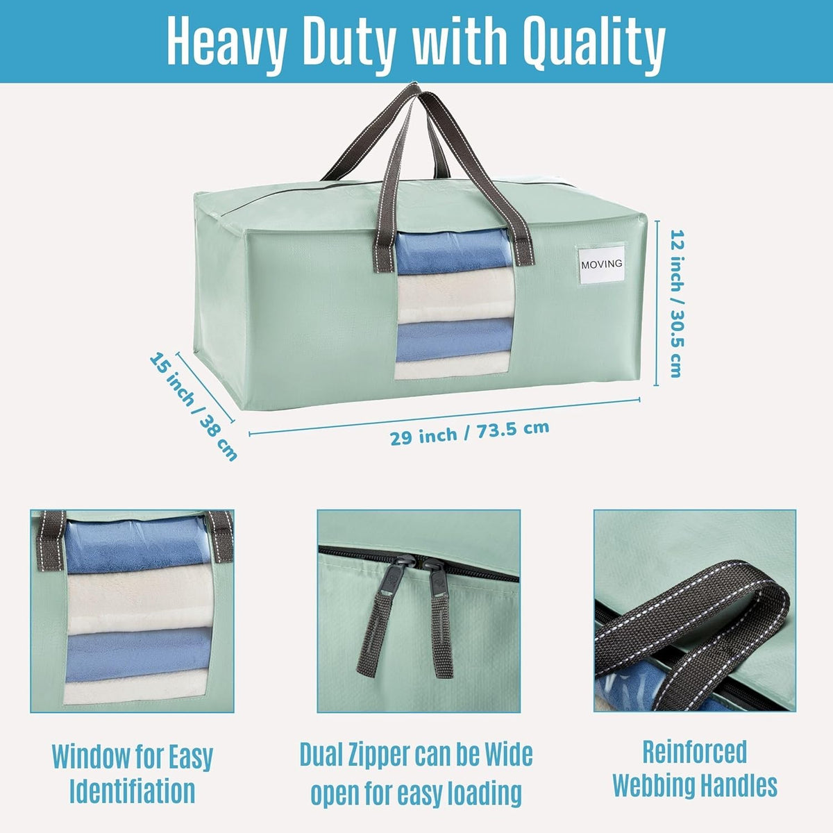 VENO 4 Pack Moving Bags for College, Heavy-Duty Storage Totes, Moving Boxes and Wardrobe Packing