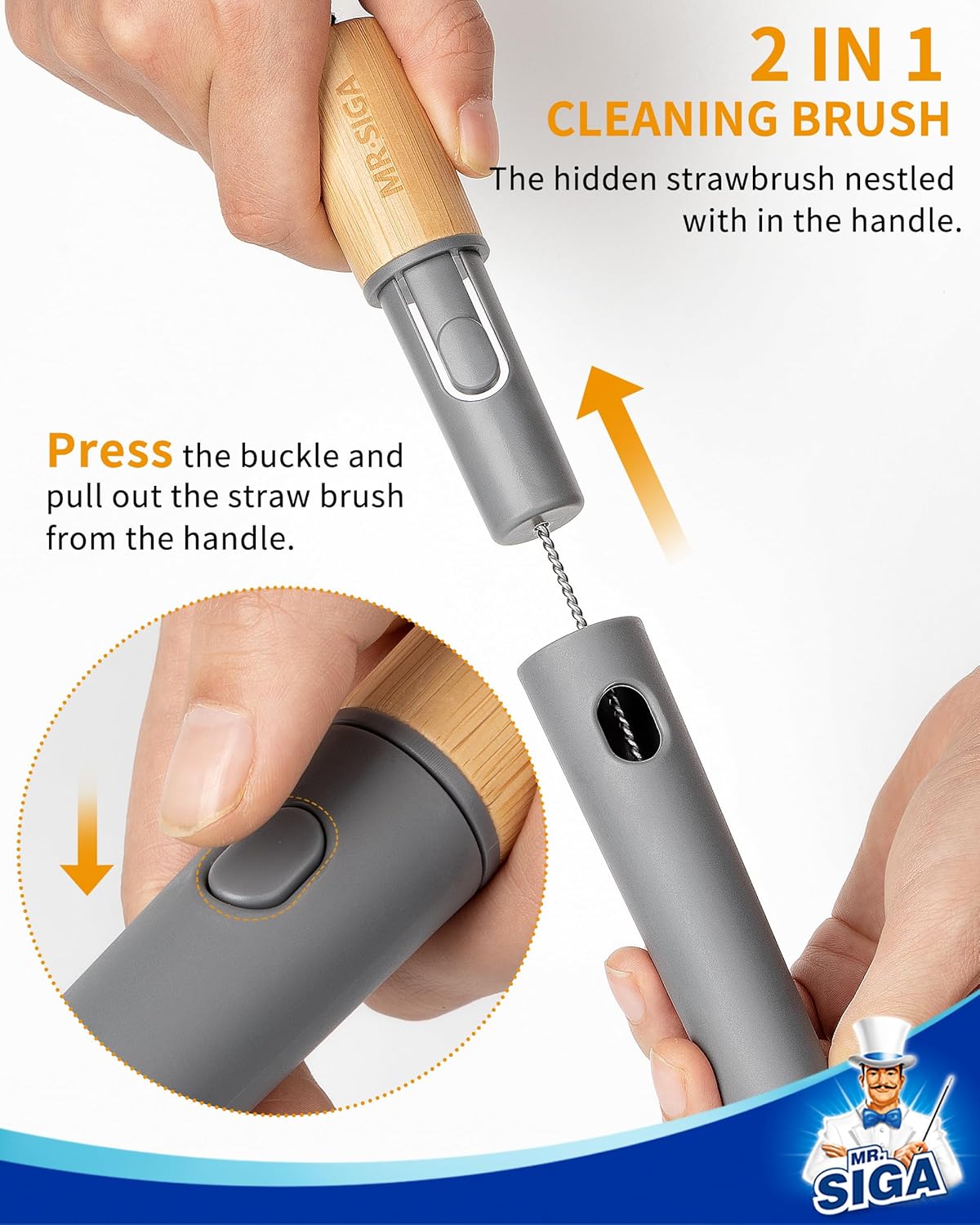 MR.SIGA Water Bottle Brush and Straw Cleaner Brush, Long Handle Bottle Cleaner Brush, 2 in 1 Bottle