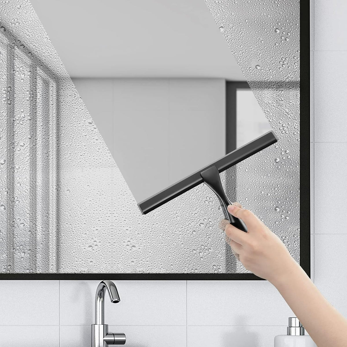 HIWARE All-Purpose Shower Squeegee for Shower Doors, Bathroom, Window and Car Glass - Black