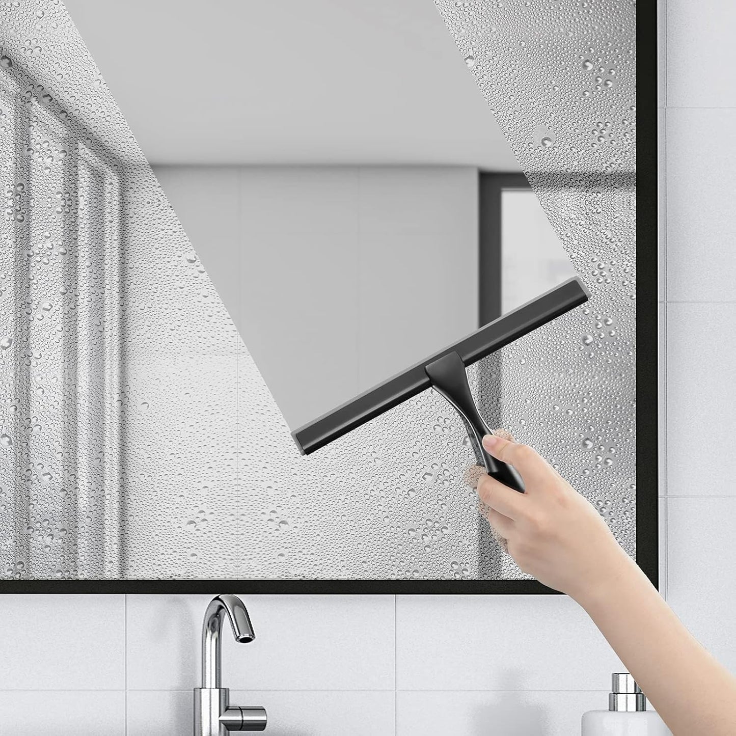 HIWARE All-Purpose Shower Squeegee for Shower Doors, Bathroom, Window and Car Glass - Black