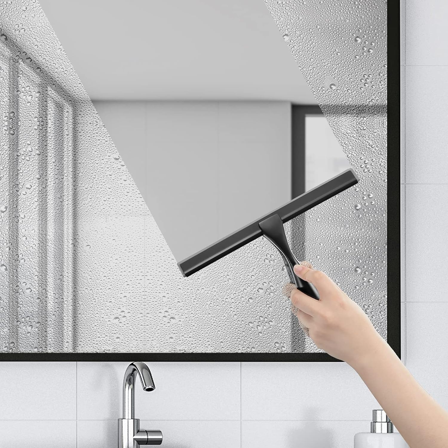 HIWARE All-Purpose Shower Squeegee for Shower Doors, Bathroom, Window and Car Glass - Black