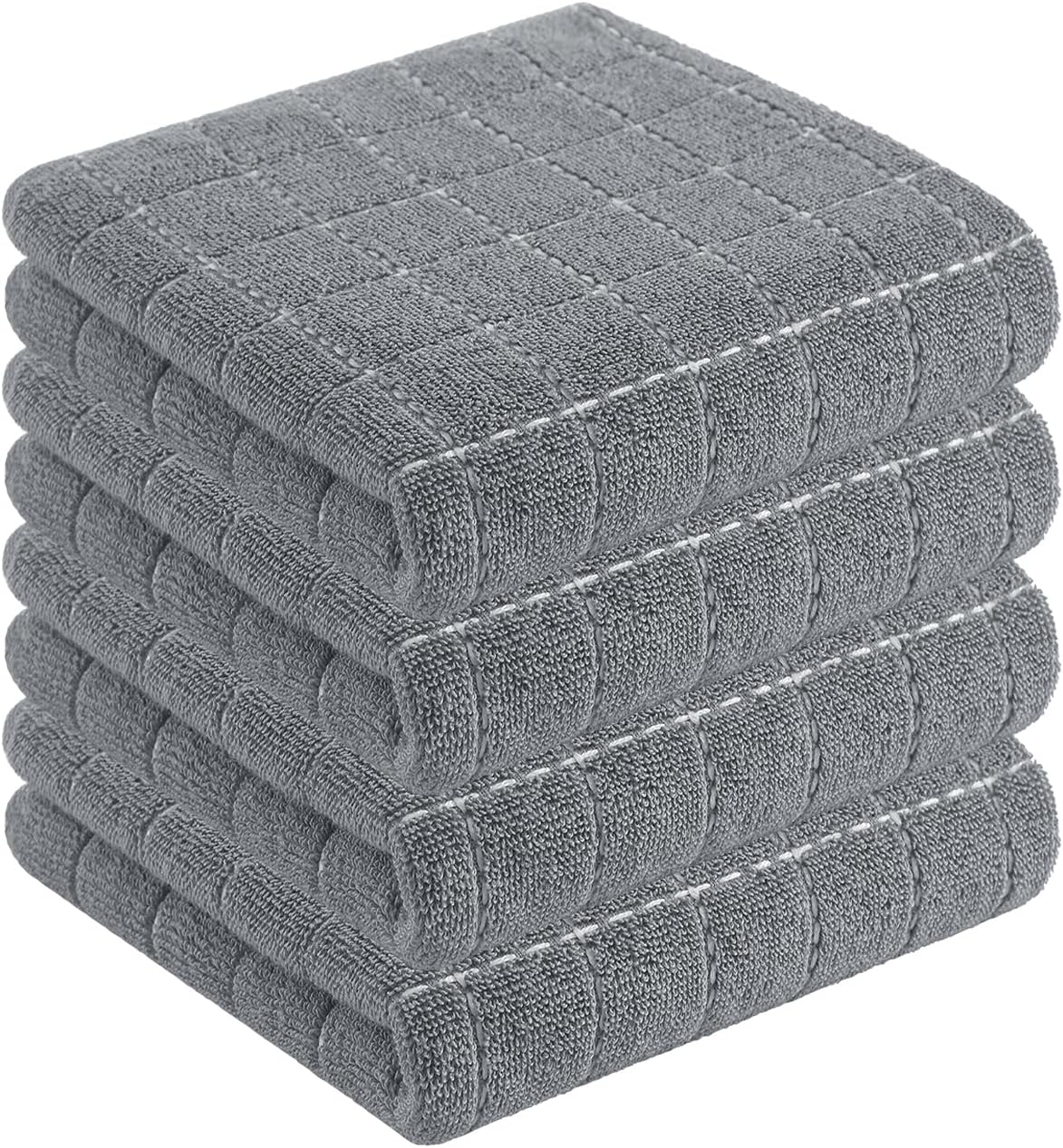Homaxy 100% Cotton Terry Kitchen Towels(Grey, 13 x 28 inches), Checkered Designed, Soft and Super