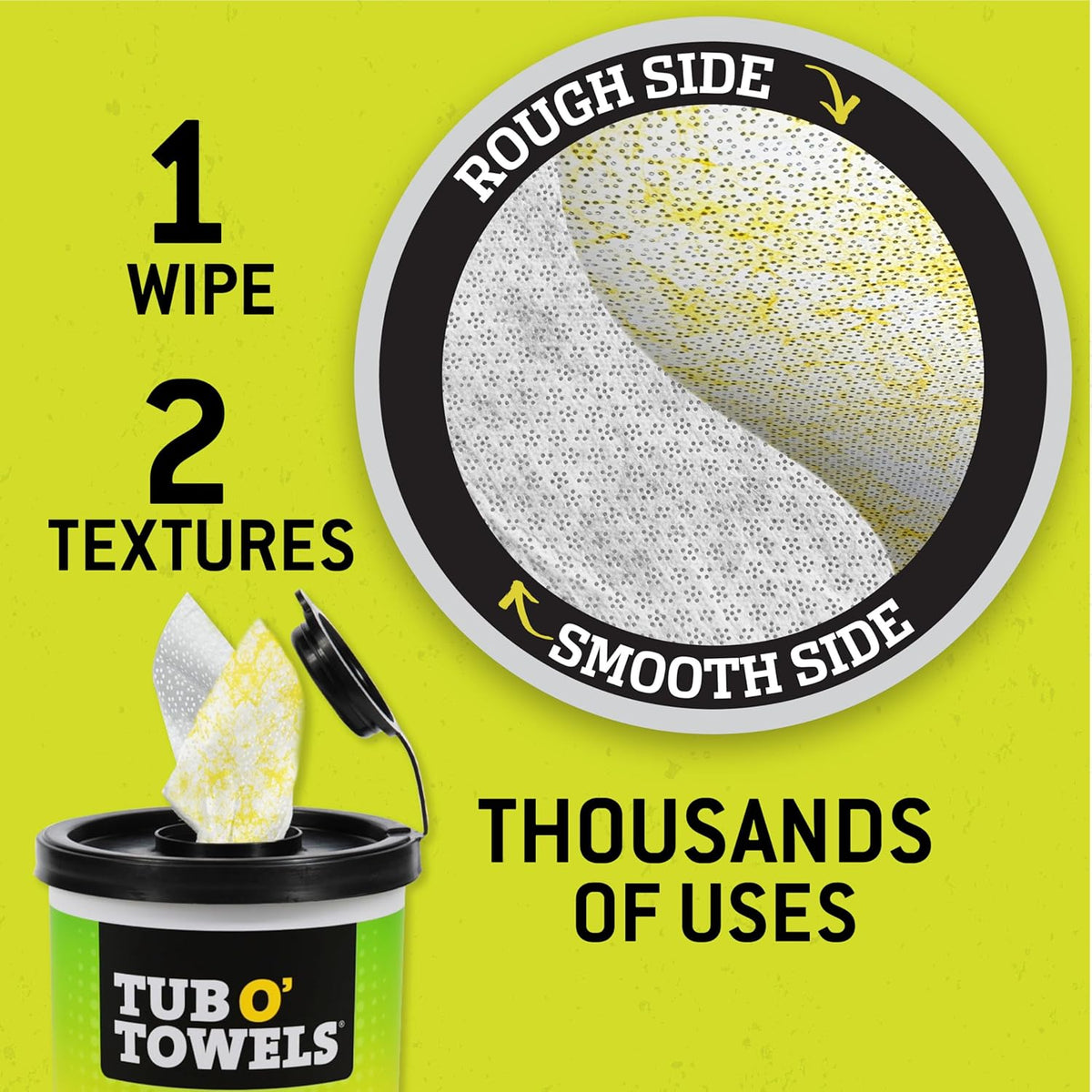 Tub O’ Towels TW75 Heavy-Duty 10" x 12" Size Multi-Surface Cleaning Wipes, Dual Texture, 75 Count
