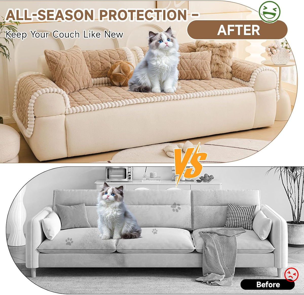 OTOB Couch Cover for Dogs Washable Pet Friendly, Non Slip Plush Funny Fuzzy Loveseat Sofa Cushion