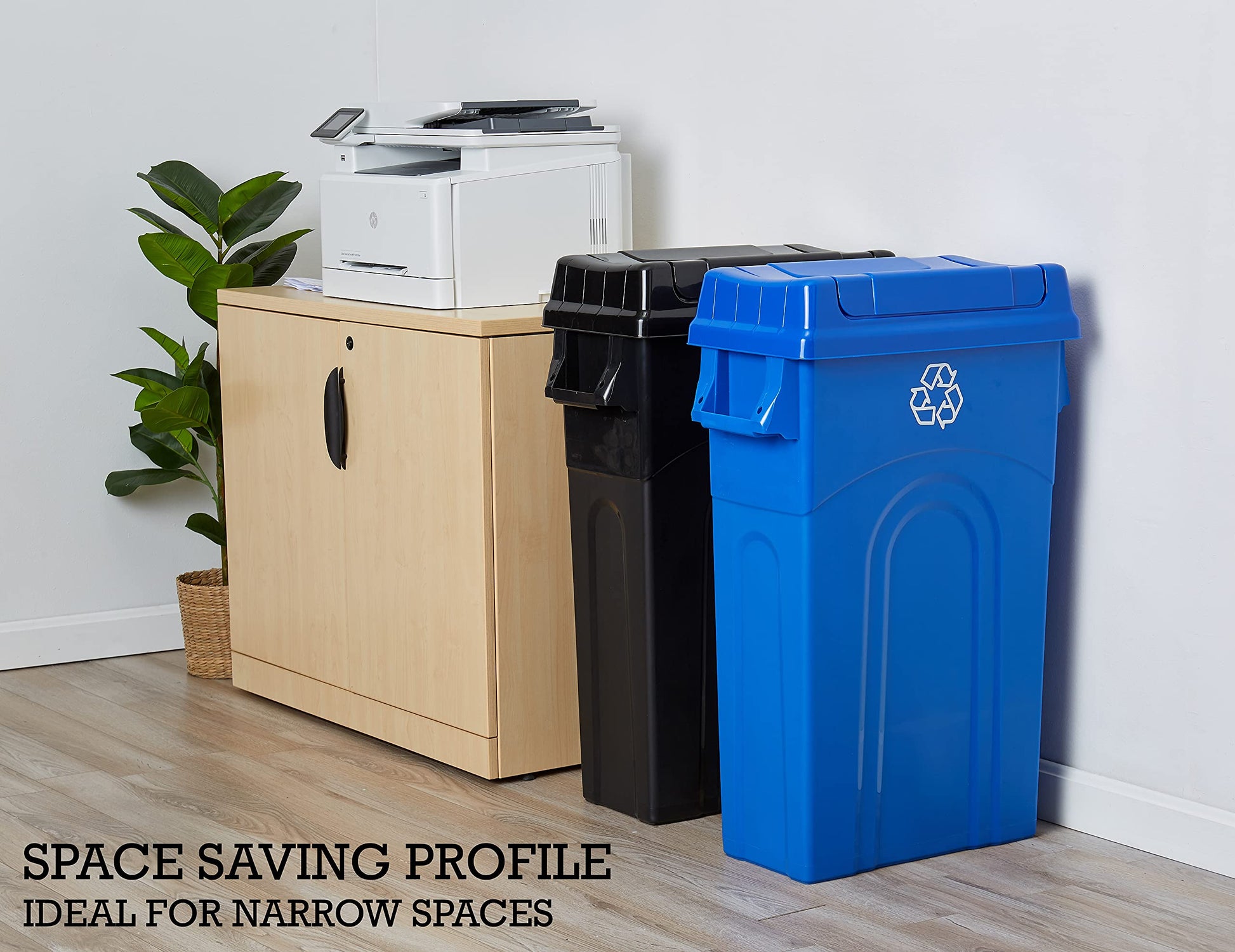 United Solutions 23 Gallon Highboy Plastic Recycling Bin Kitchen Trash Can with Lid, Pass Through