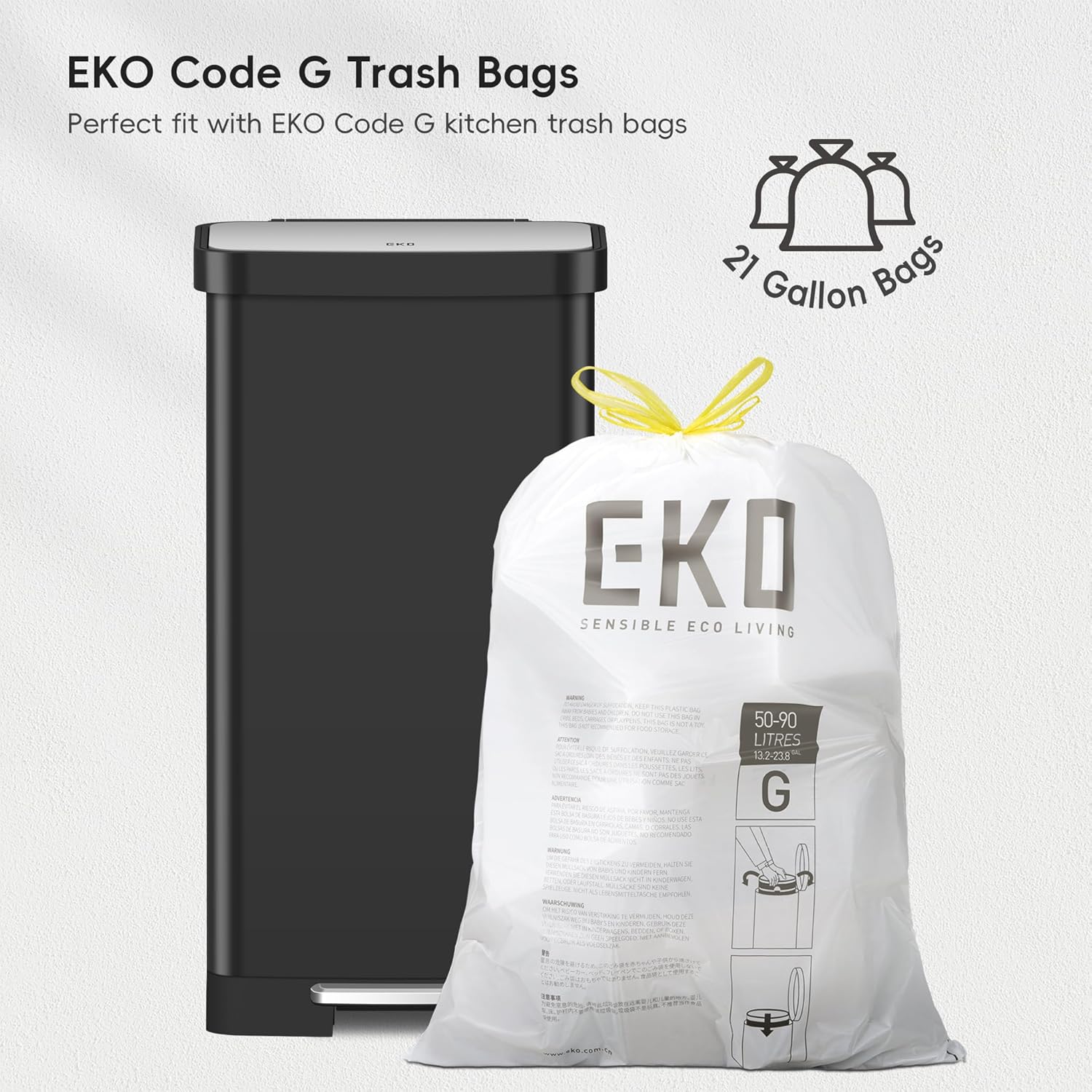 EKO Hudson Matte Stainless Steel 75 Liter/20 Gallon Large Kitchen Trash Can, Tall Step Garbage Can