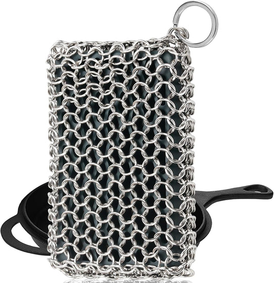 Herda Chain Mail Cast Iron Cleaner Scrubber,316 Chainmail Pan Scrubber Metal Cleaning Brush, Pad