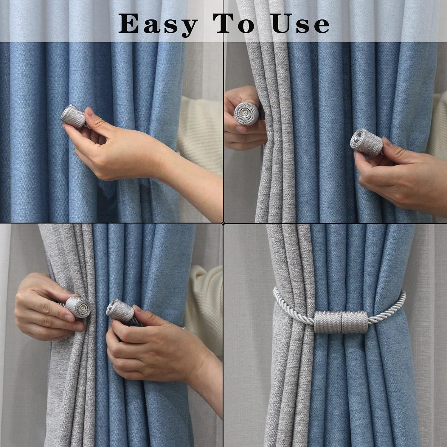 6 Pack Grey Strong Magnetic Curtain Tiebacks Outdoor Elegant Decorative Tie Backs Modern Rope