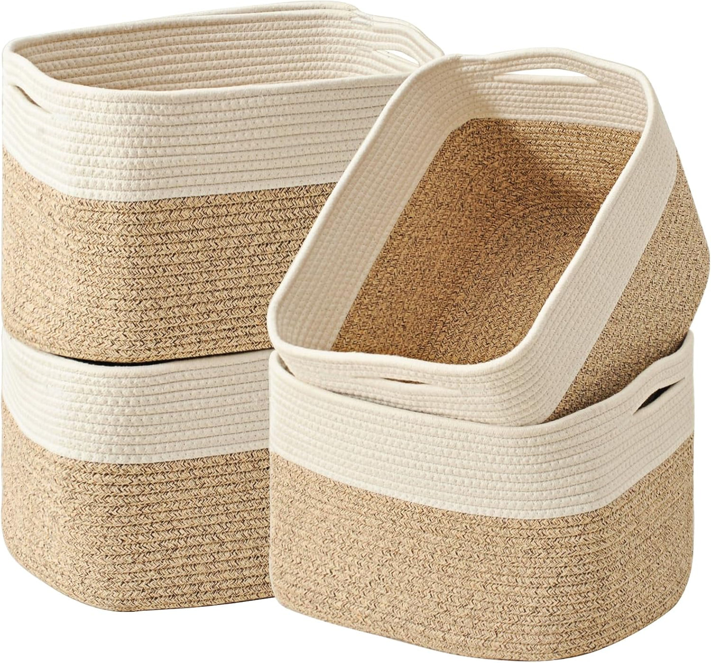 Storage Baskets for Organizing & Shelves, Woven Cotton Rope Organization Bins for Dog Toys