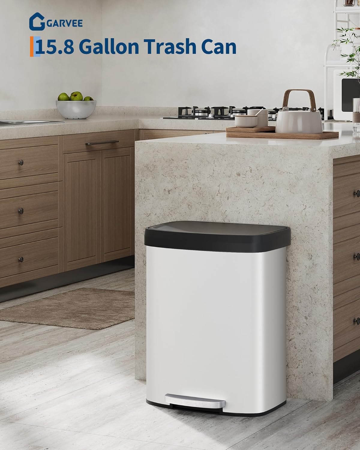Garvee 16 Gallon / 60 Liter Metal Trash Can with Lid, Large Garbage Can for Kitchen, Rustproof