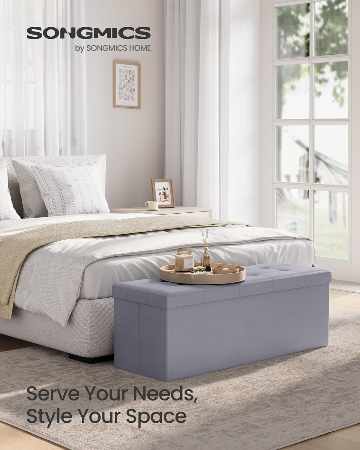 SONGMICS MAZIE Collection - 43 Inches Folding Storage Ottoman Bench, Ottoman with Storage, Foot