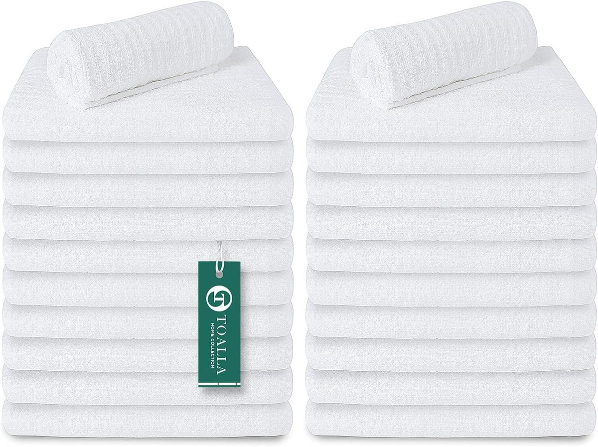 Bar Mop White Ribbed 16x19 Pack of 24, 100% Cotton Absorbent Kitchen Towel Dish Towels and