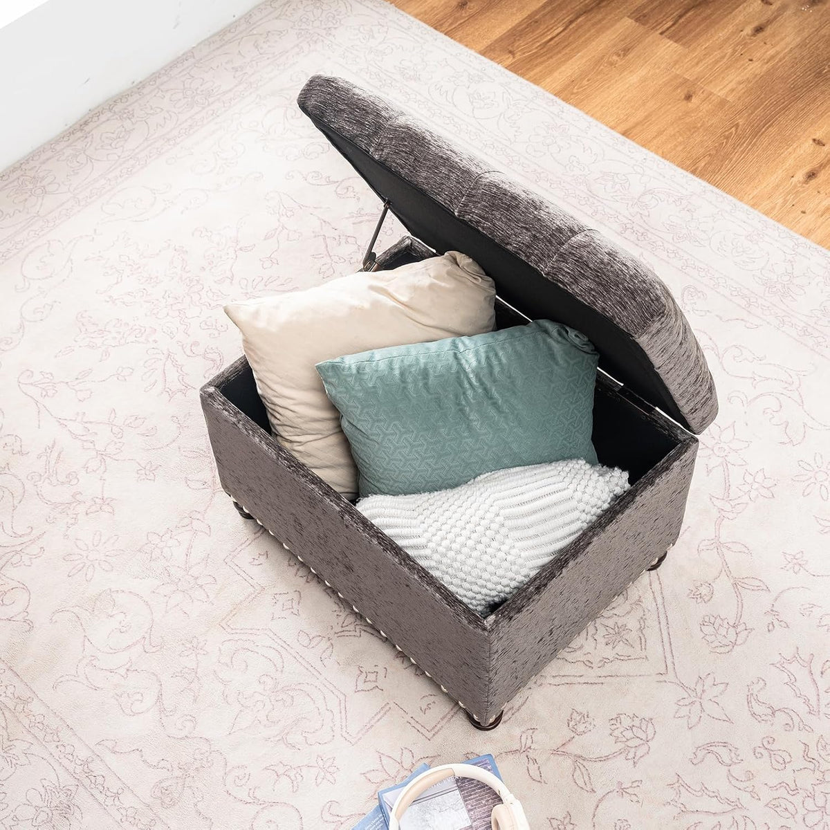 Joveco Storage Ottoman Bench, Rectangle 24" Velvet Foot Rest Stool Square Footstool for Living