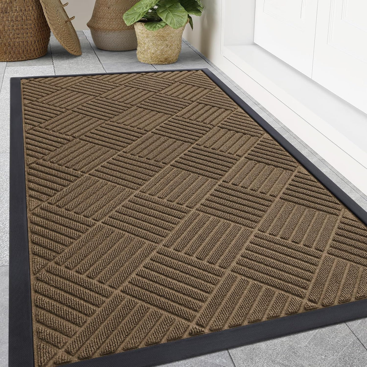Smiry Front Door Mat Outside Entrance, Heavy Duty Outdoor Indoor Natural Rubber Doormat, Non Slip