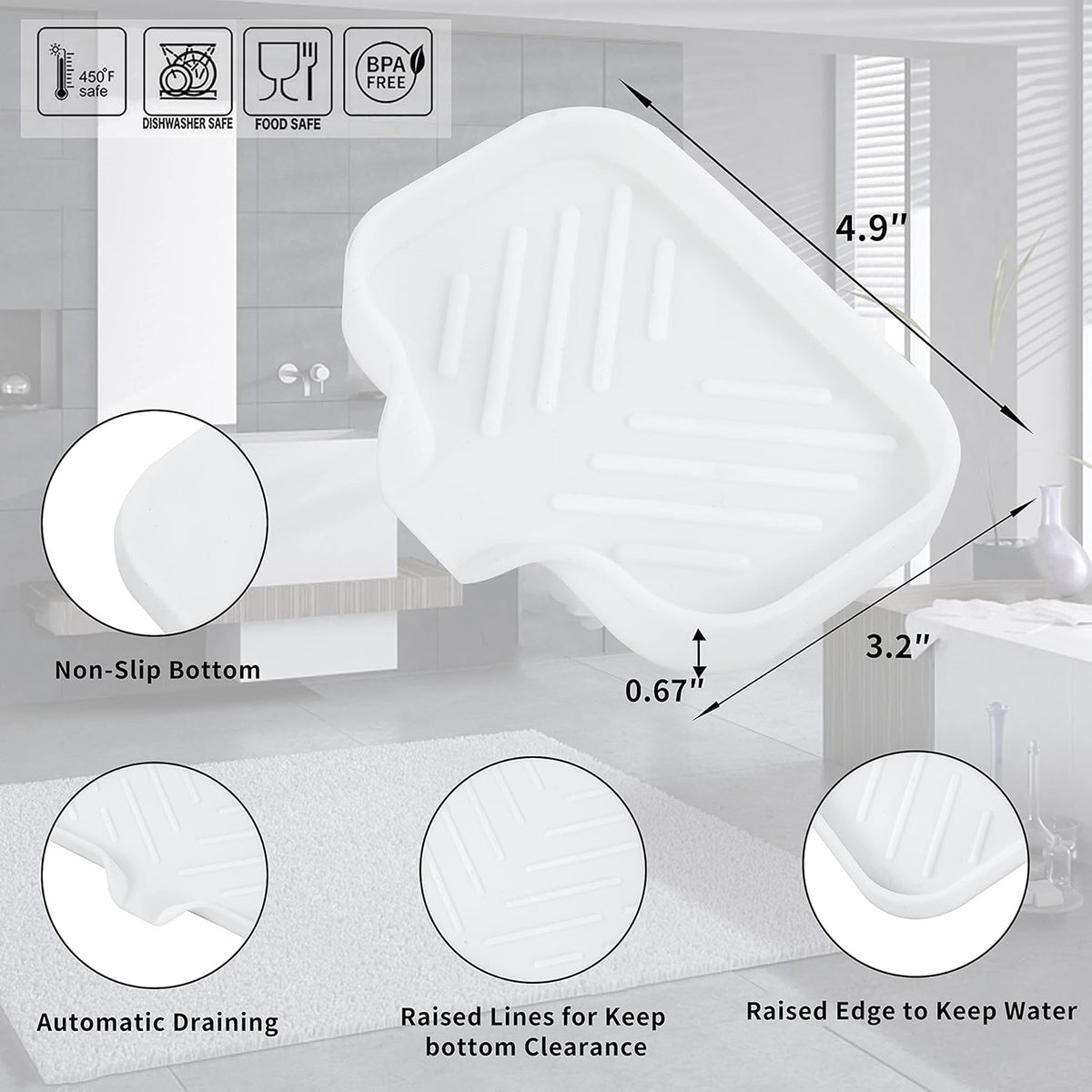 Silicone Bathroom Soap Dishes with Drain Spout-Bathroom and Kitchen Sink Organizer,Sponge