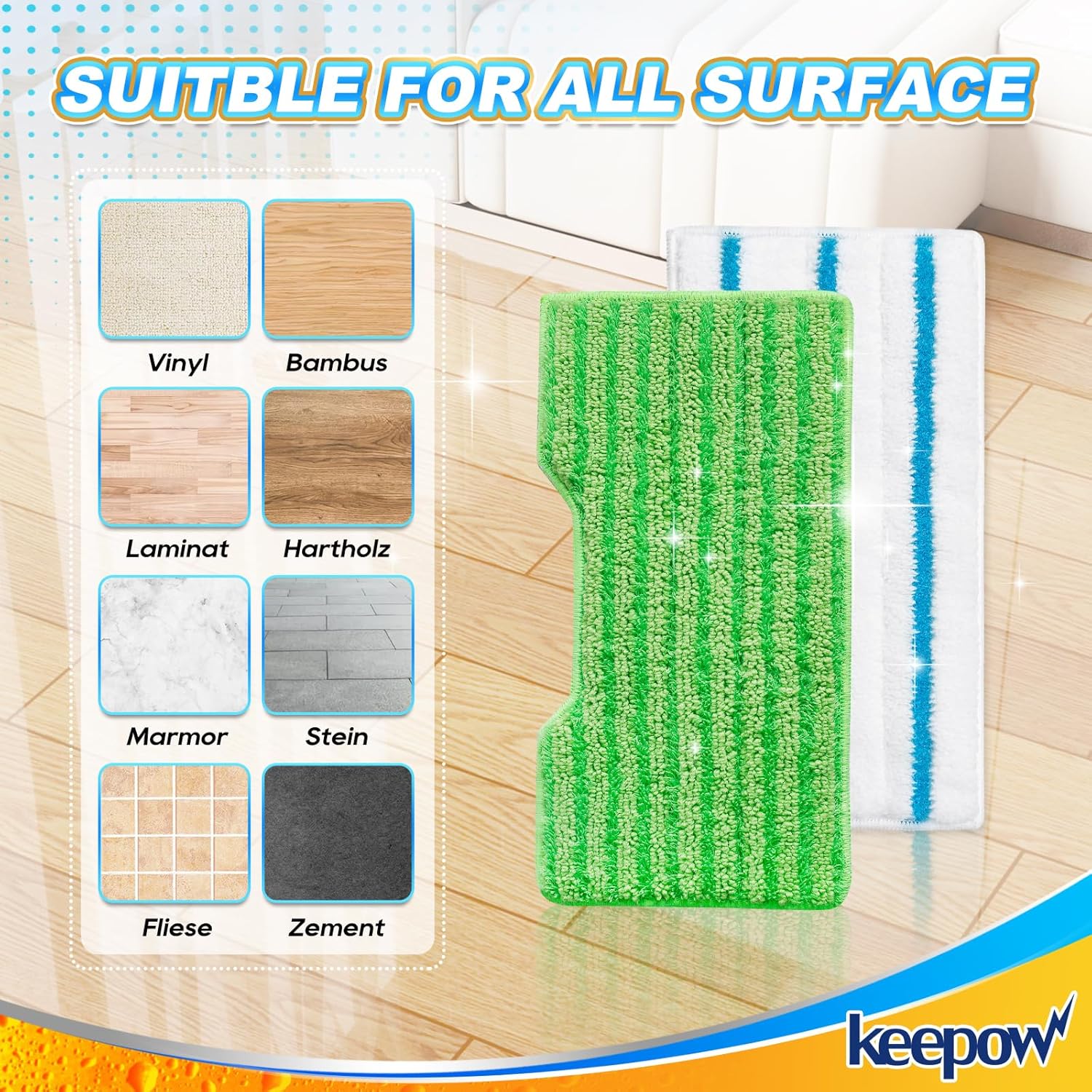 KEEPOW Reusable Mop Replacement Pads Compatible with Shark Vac Mop VM252 VM200 VC205 VM250 /QM250