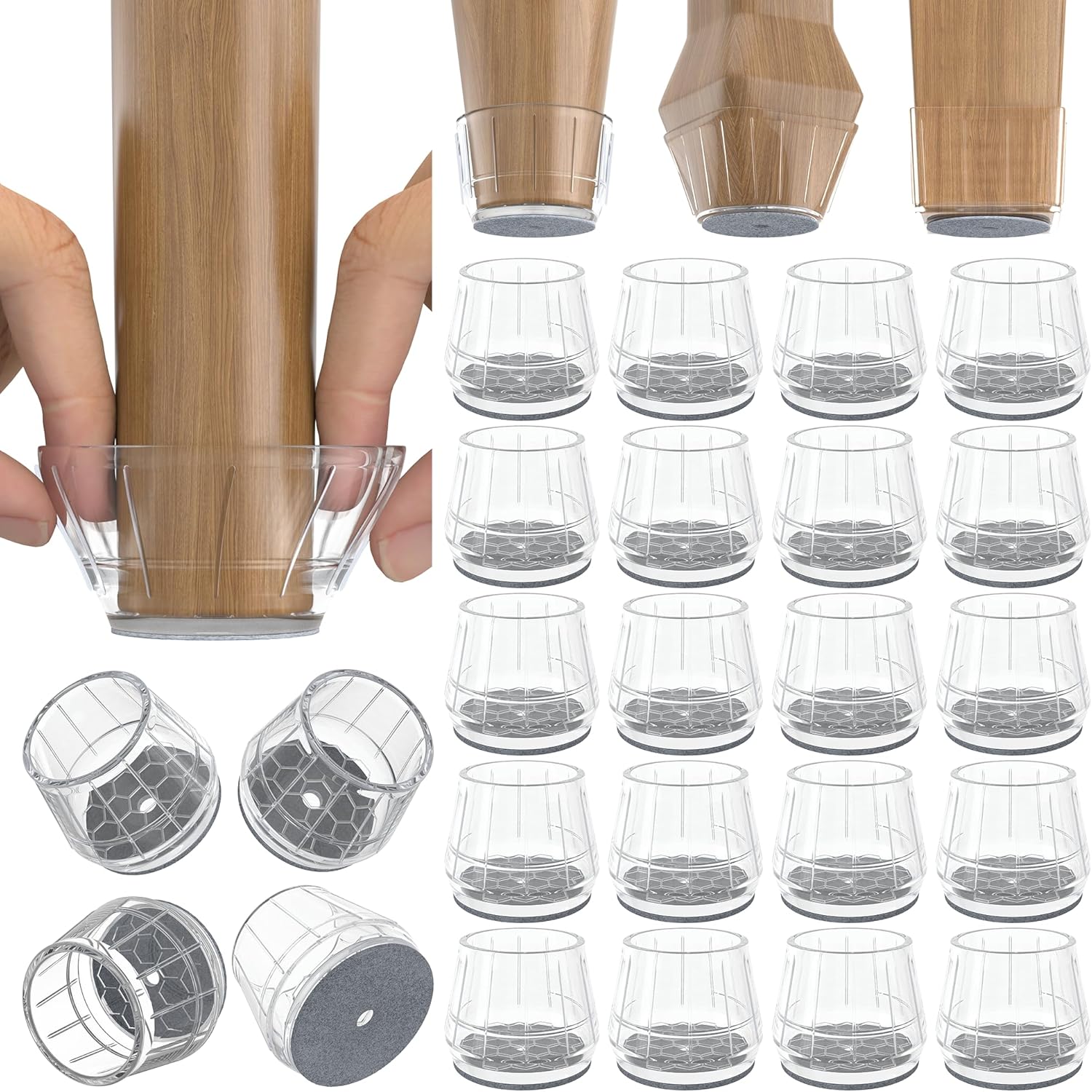 24PCS Silicone Chair Leg Floor Protectors for Hardwood Floors, Thicken Rubber Chair Leg Cap Covers