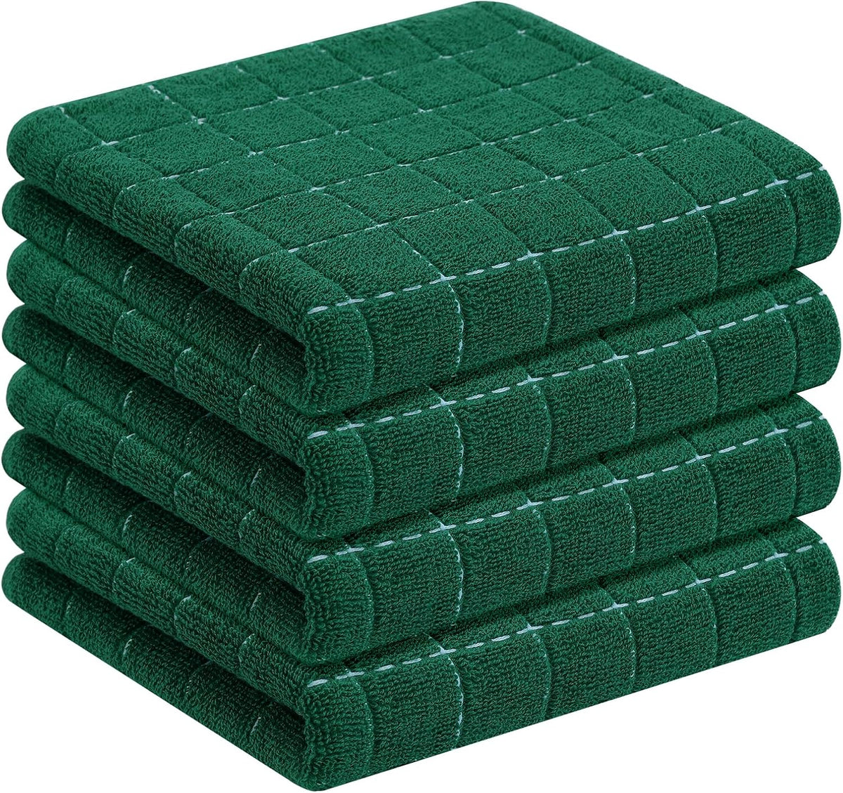 Homaxy 100% Cotton Terry Kitchen Towels(Dark Green, 13 x 28 inches), Checkered Designed, Soft and